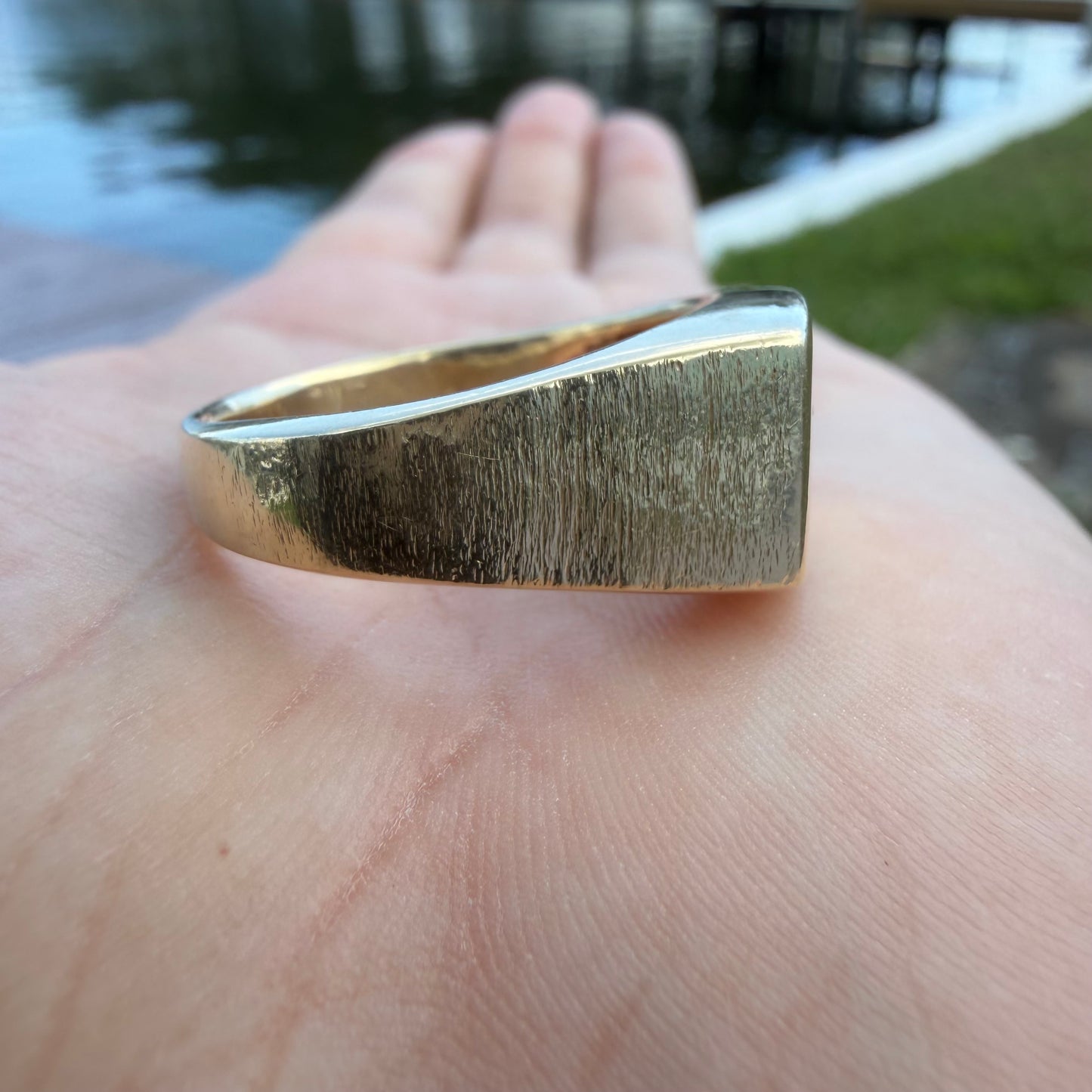 Vintage Custom Made Solid 14k Yellow Gold .50ctw VS+ Natural Diamond Trilogy Longhorn Signet Ring (12.5)