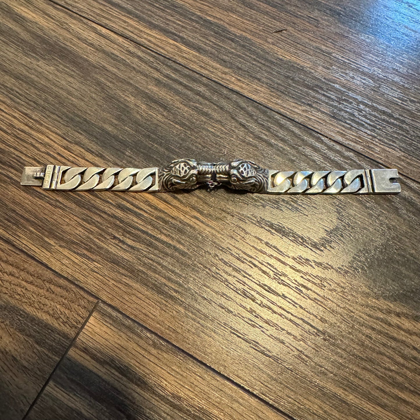 Gucci Solid Sterling/.925 Double Tiger Cuban Link Bracelet (Size:16/6.75”)