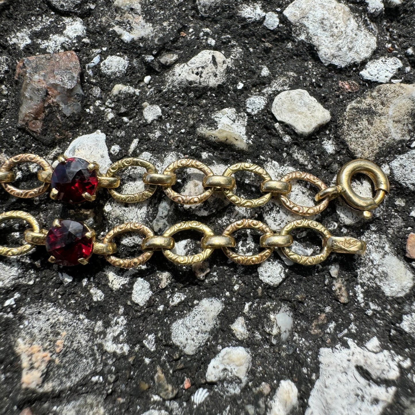 Early 1900’s Solid 18k Gold Rose Cut Garnet Bracelet (7.25”)