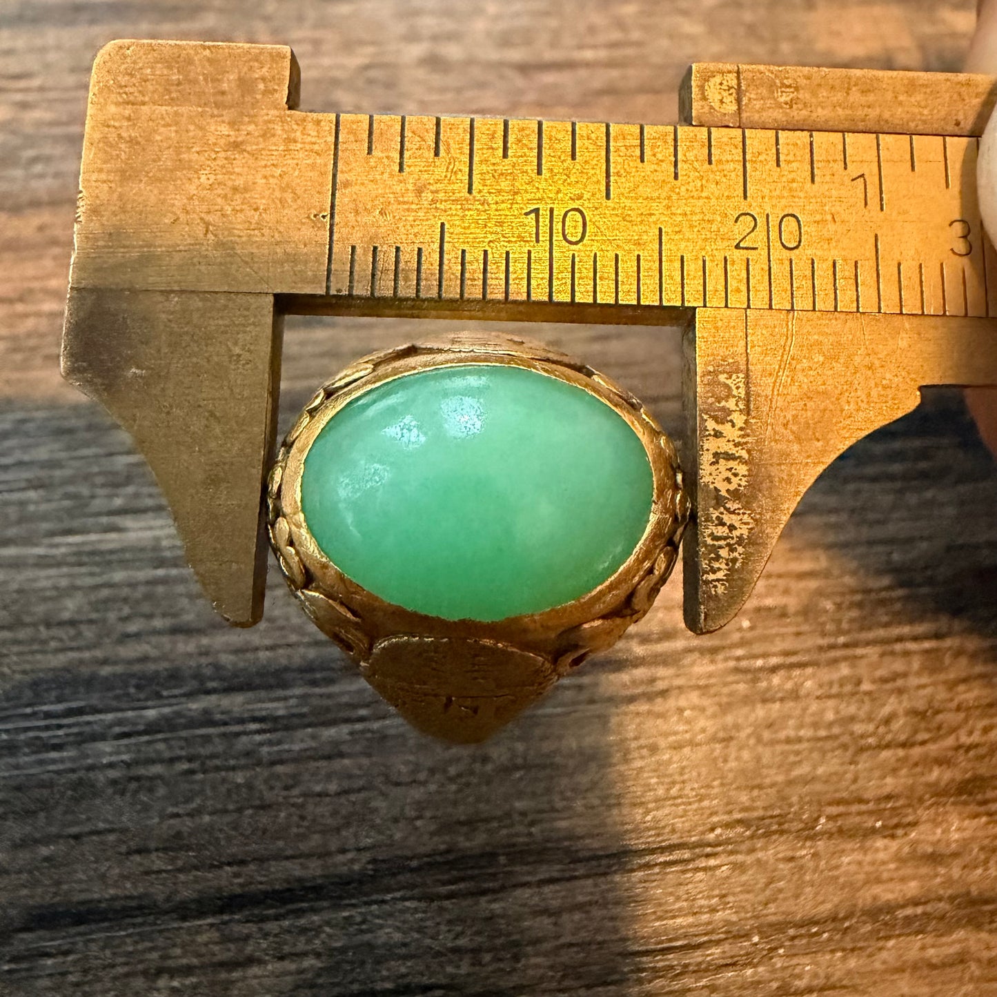 Antique Chinese Traditional 24k Yellow Gold 5.0ct Green Apple Jadeite Fu Ring (10.25)