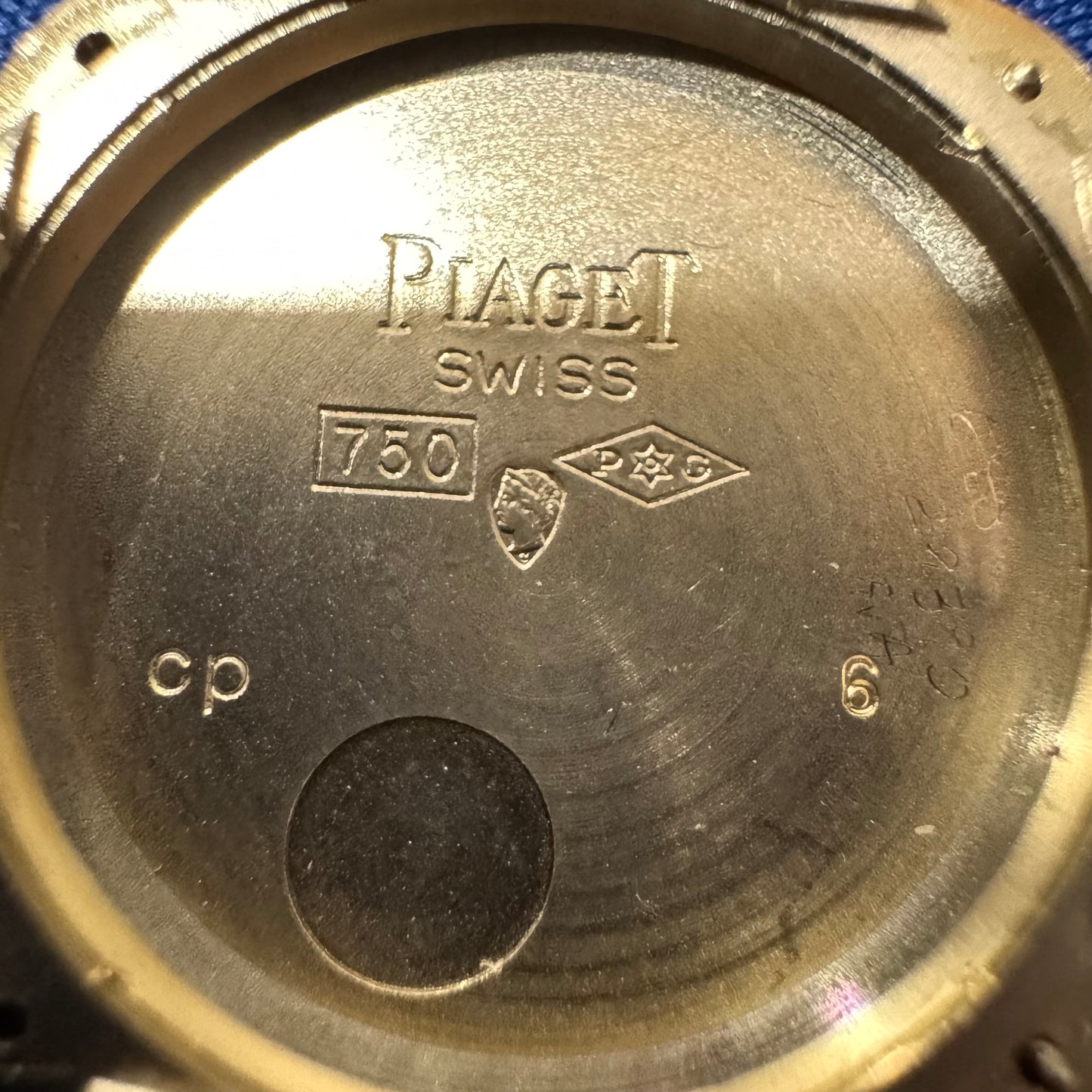 Late 1970’s/Early 1980’s Piaget Solid 18k Yellow Gold Factory Diamond Bezel Falcons Eye Stone Dial 9908 D11 Watch (7.5”)