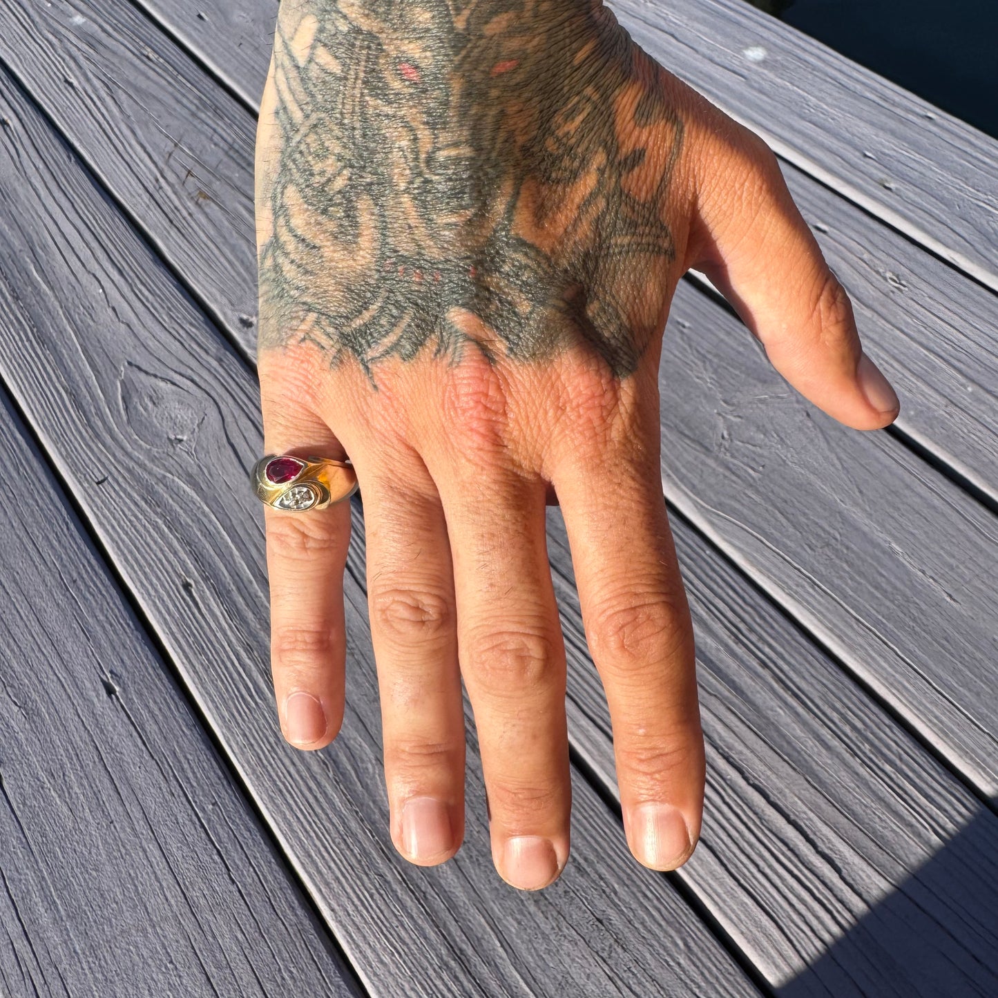 Vintage Solid 14k Yellow Gold Natural Diamond Pink Spinel Tony Soprano Pinky Ring (9.5)