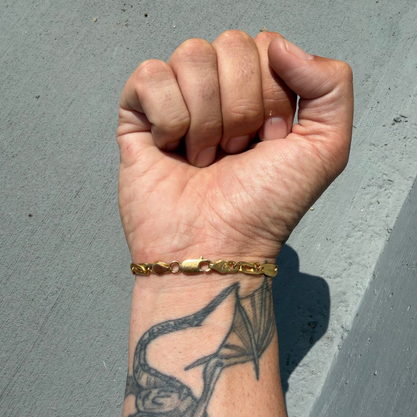 Vintage Solid 18k Yellow Italian Gold Tigers Eye Mariner Link Bracelet (8”)