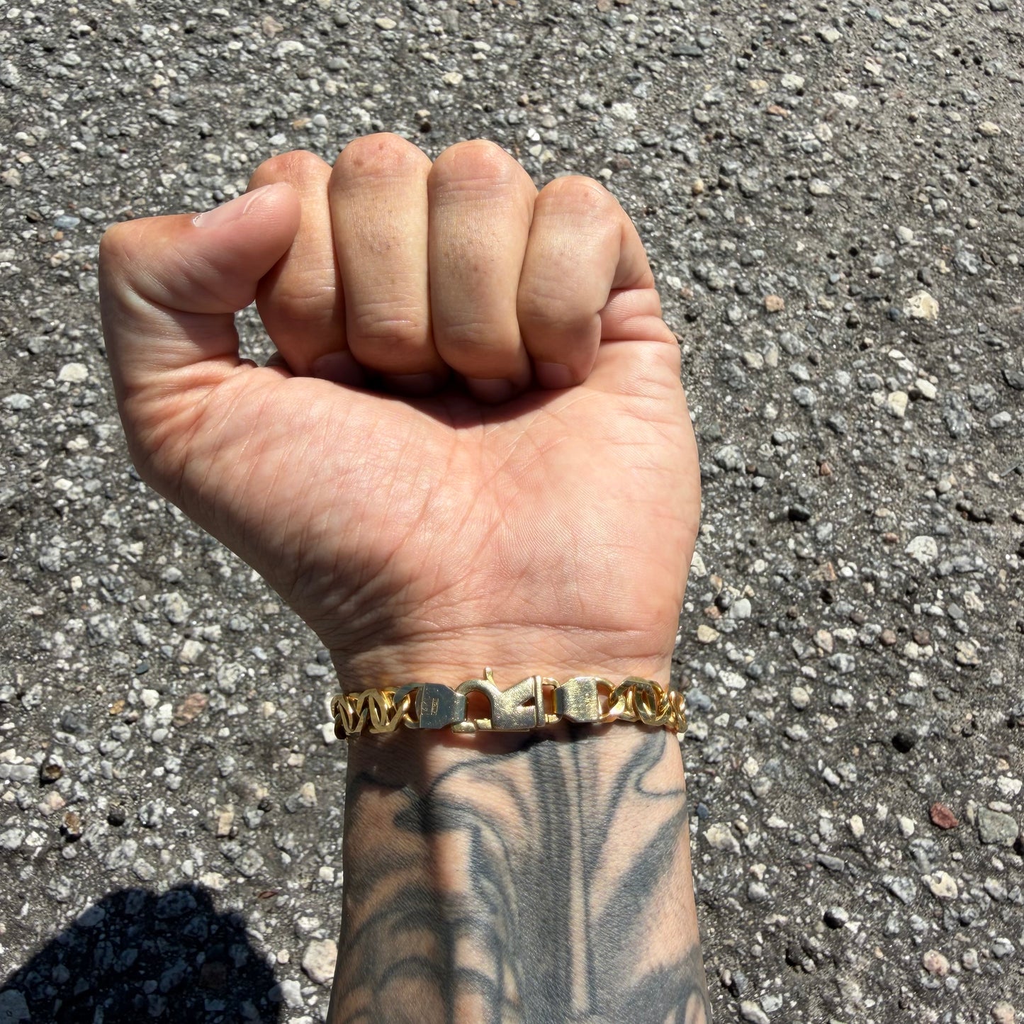 Vintage Solid 14k Italian Yellow Gold Fancy Tigers Eye Link Bracelet (8.5”)