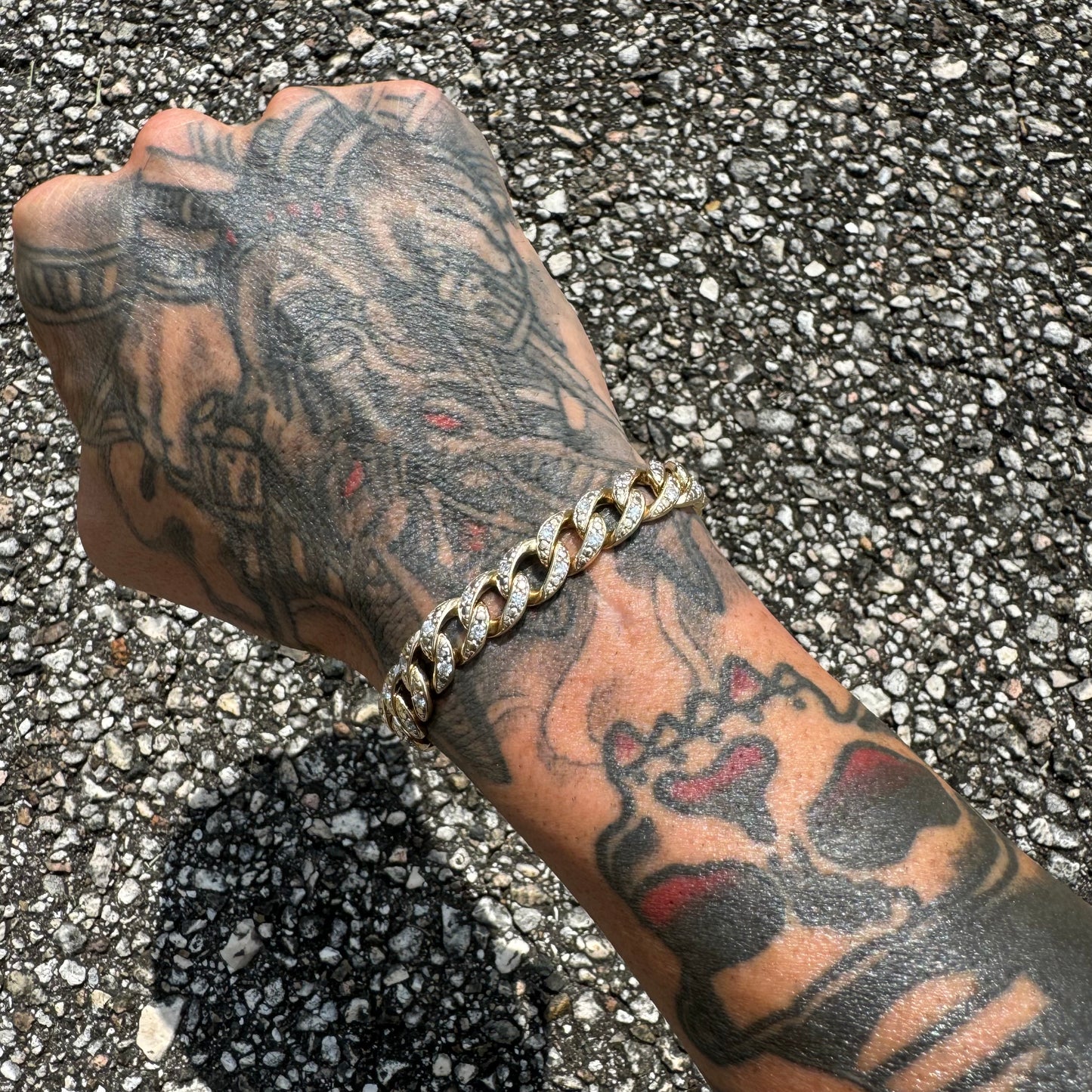 Vintage 2.25CTW Natural Diamond Flooded 10k Yellow Gold Cuban Link Bracelet (8.5”)