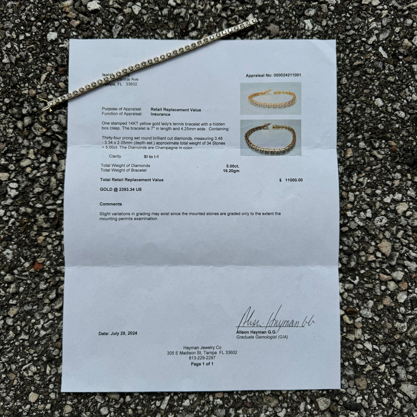 Vintage 5.0ctw Natural Champagne Diamond 14k Gold Tennis Bracelet (7.15”)