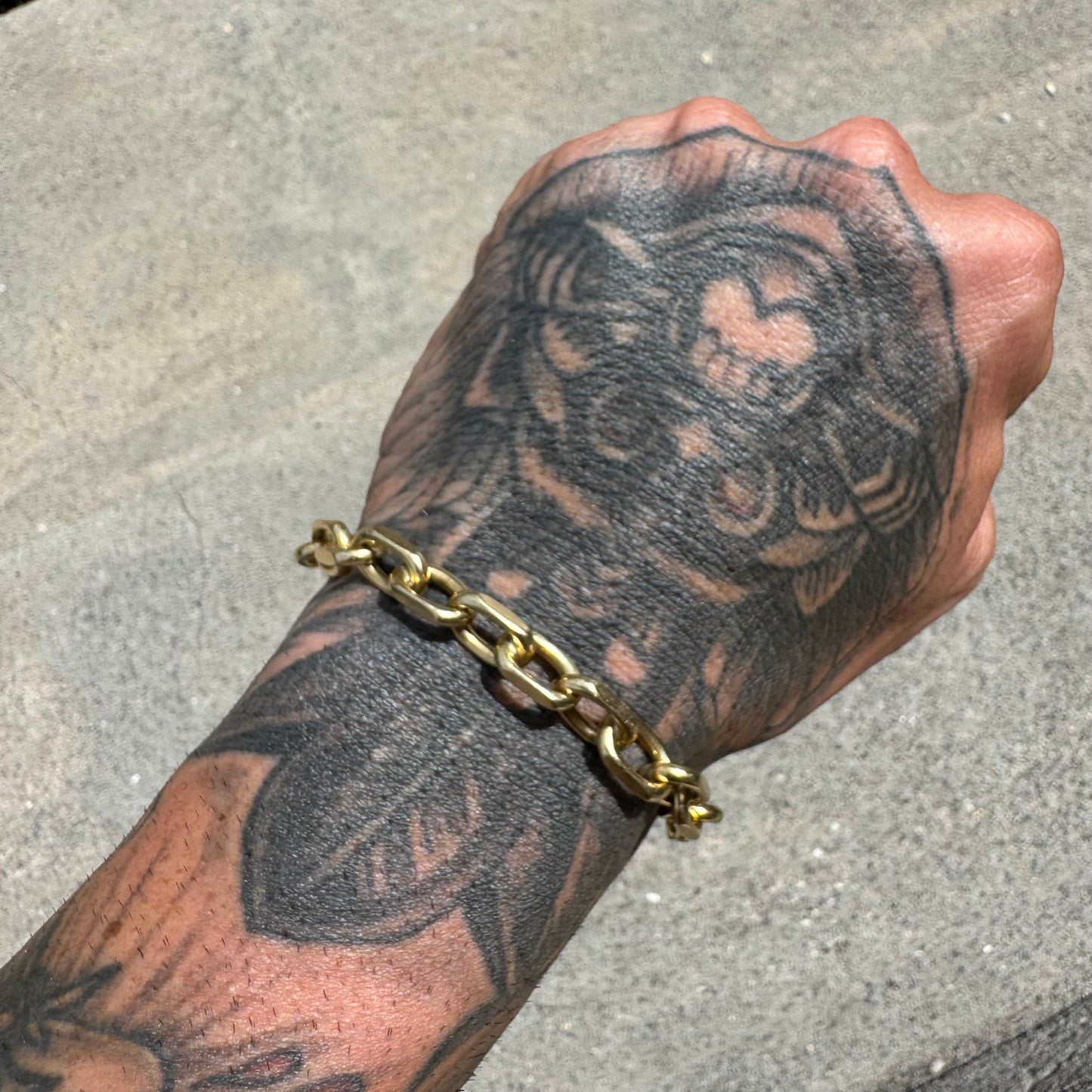 Vintage Solid 14k Yellow Gold Heavyweight “Biker Chain” Anchor Link Bracelet (9.5”)