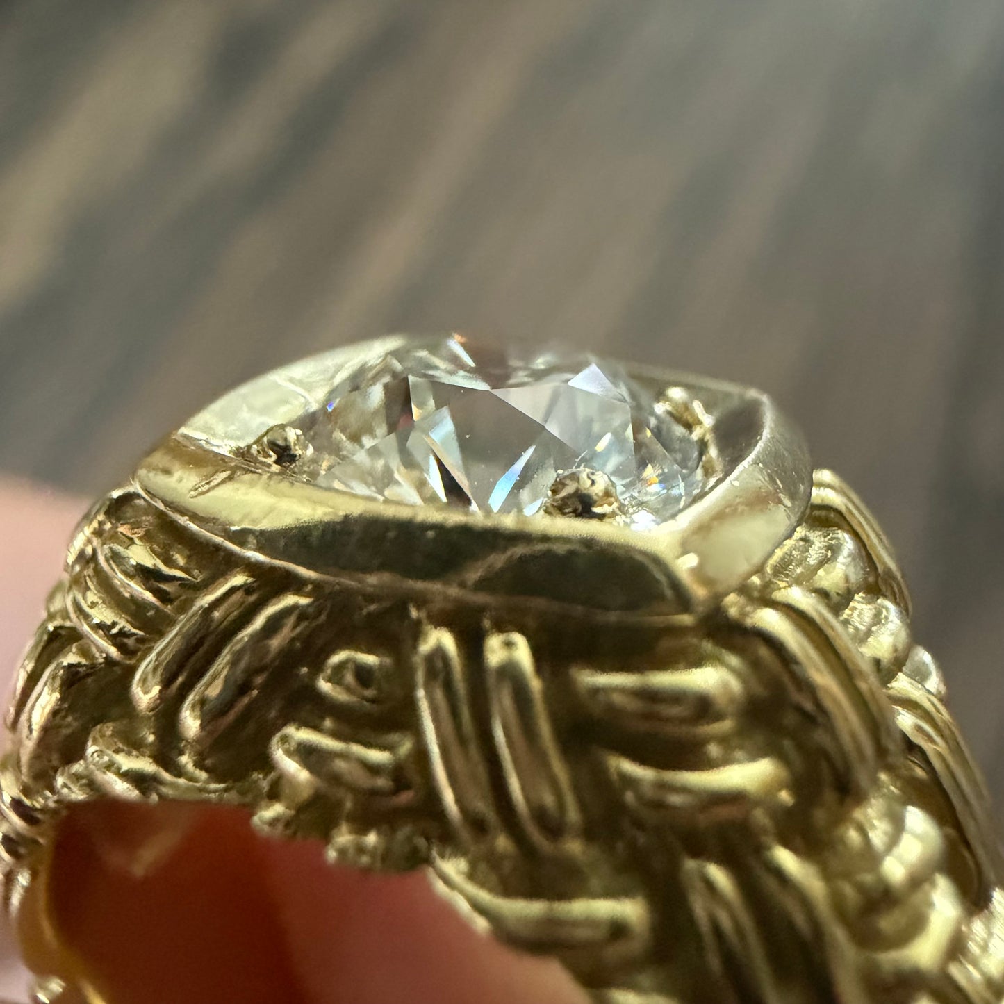 Vintage 2.0ct Natural VS1/I Old Euro Cut Diamond Solid 18k Yellow Gold Basket Weave Solitaire Ring(8)