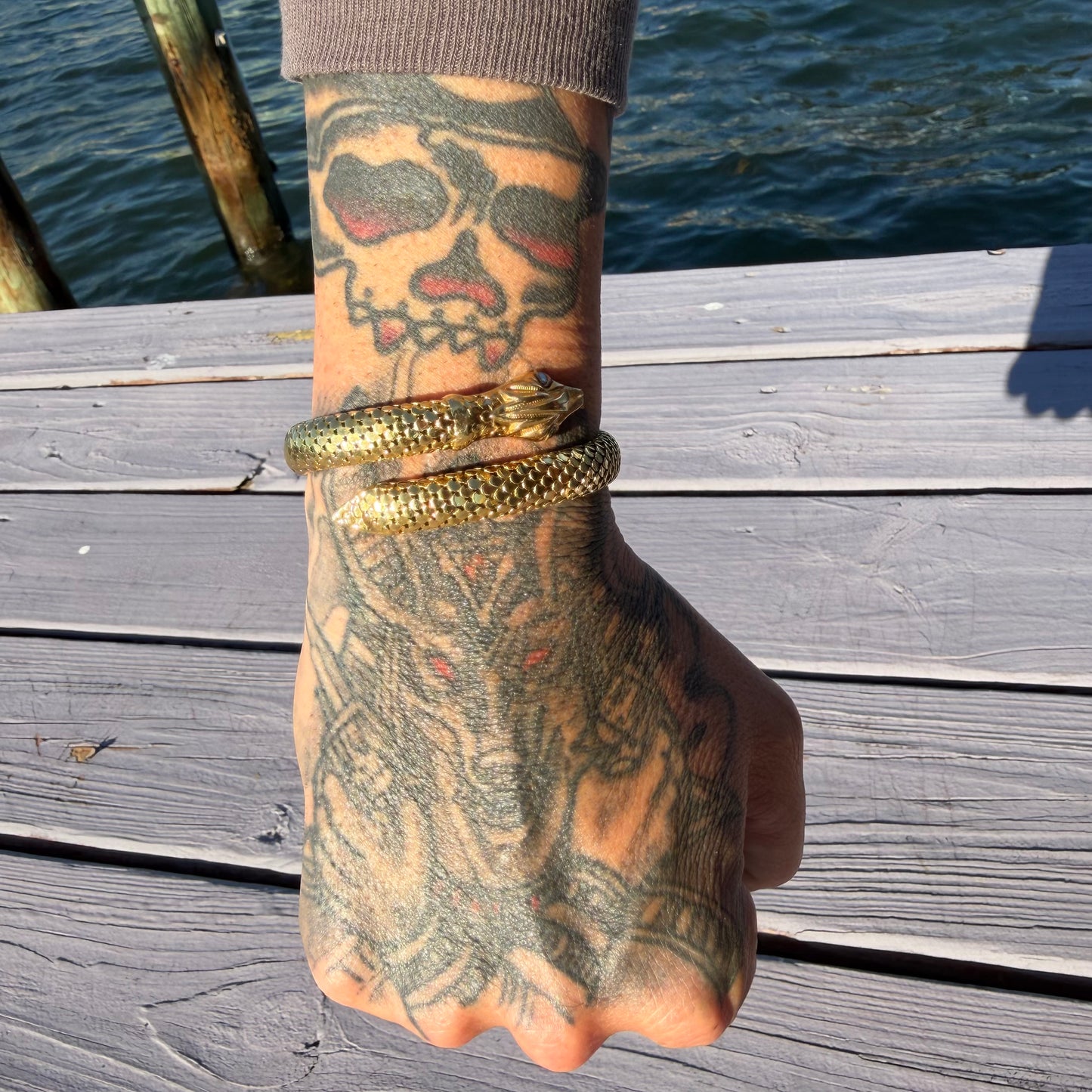 Circa 1940’s Italian Designer 18k Yellow Gold Flexible Mesh Heavyweight Snake Bracelet (6”-7.75”)