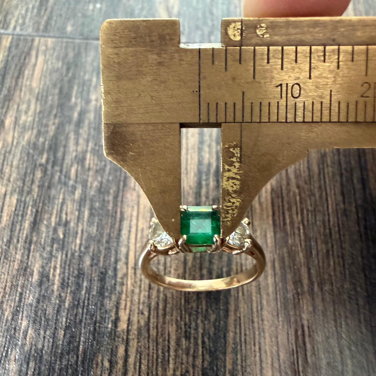 Vintage Solid 14k Yellow Gold 1.25ctw Natural Colombian Emerald And Diamond Trilogy Ring (6.5)