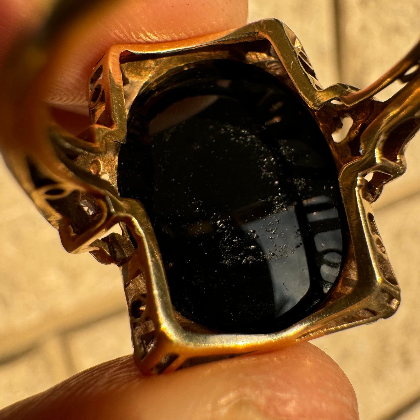 Art Deco 14k Yellow Gold And Platinum .25ctw Natural Diamond Athena (Goddess Of War) Cameo Ring (6.75)