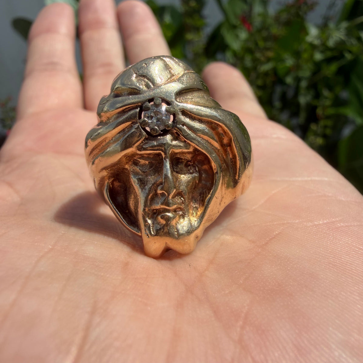 Mid-Century Solid 14k Yellow Gold Natural Diamond Heavyweight Soothsayer Ring (13)