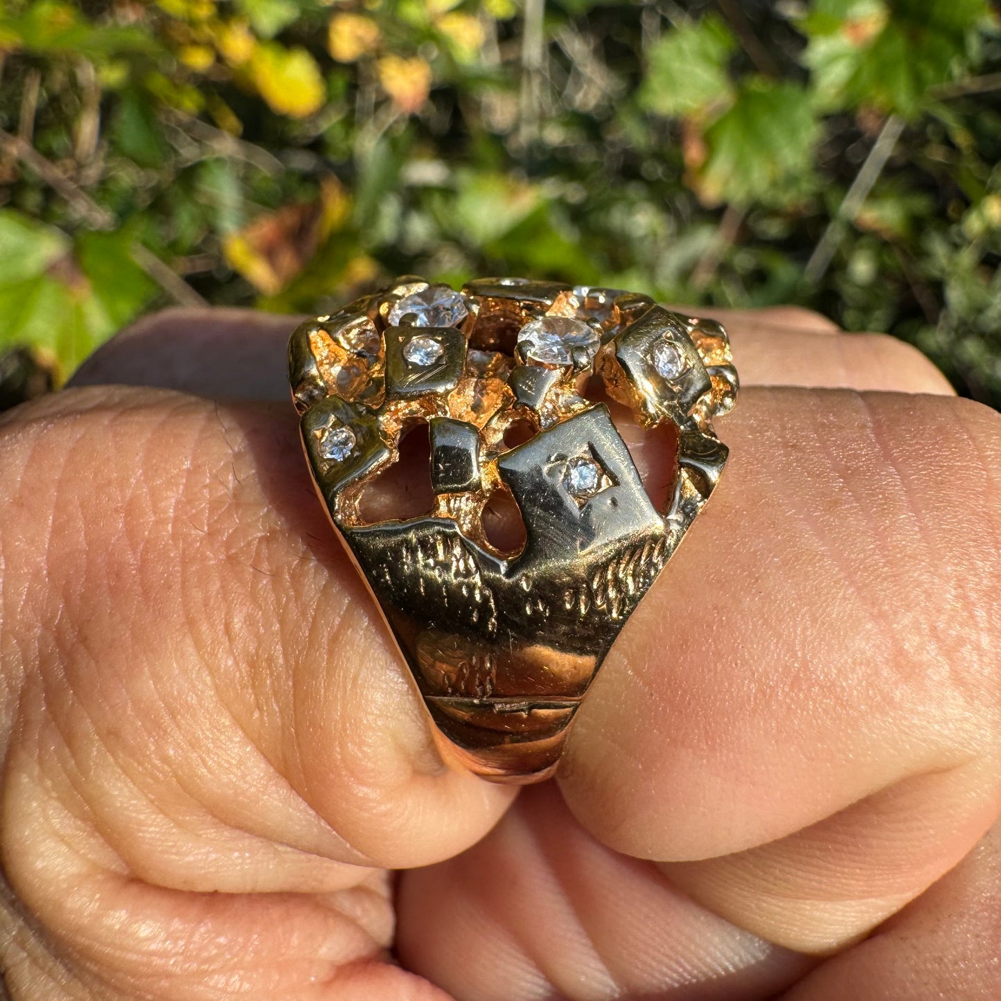 Vintage Solid 14k Yellow Gold 1.0ctw Natural Diamond Nugget Ring (9.25)