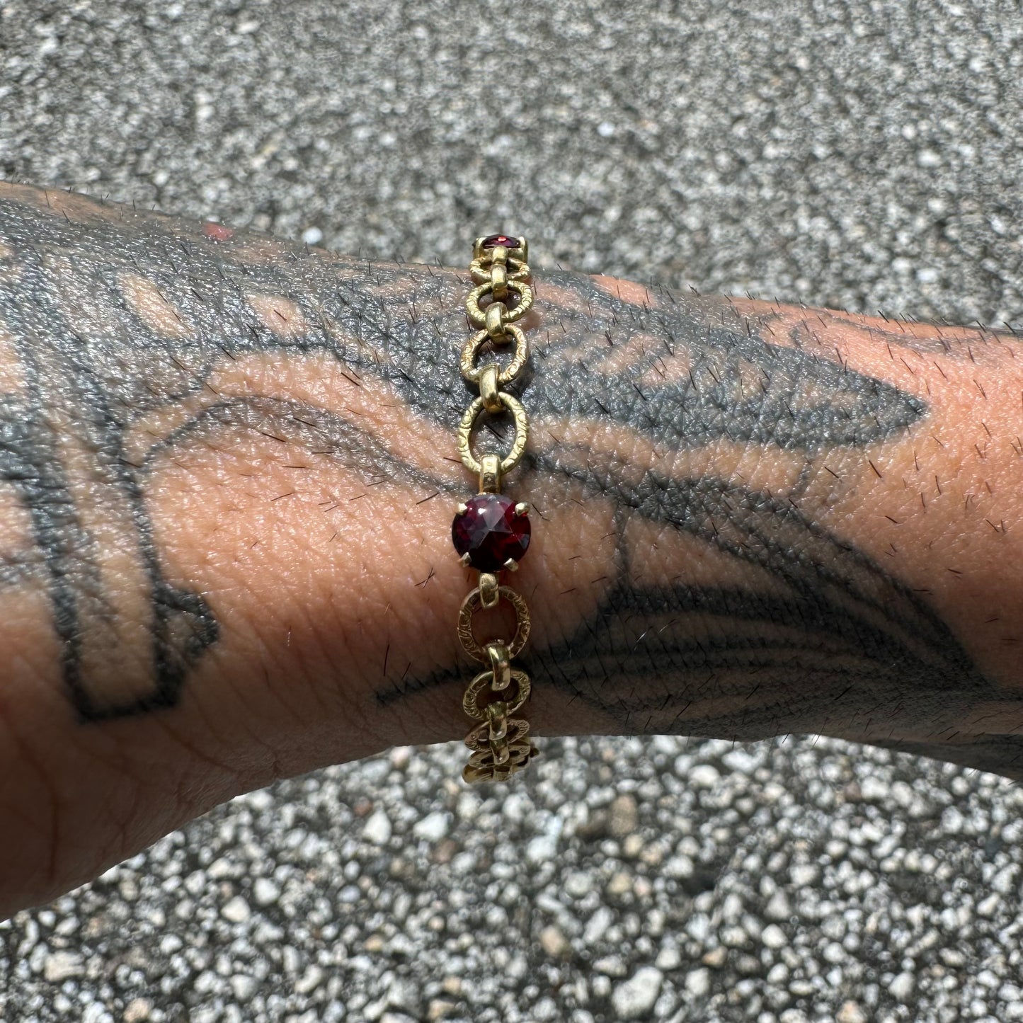 Early 1900’s Solid 18k Gold Rose Cut Garnet Bracelet (7.25”)