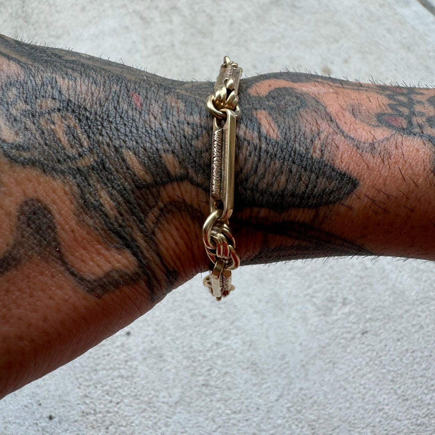 Victorian Solid 14k Gold Fancy Link Watch Chain Bracelet (8.5”)