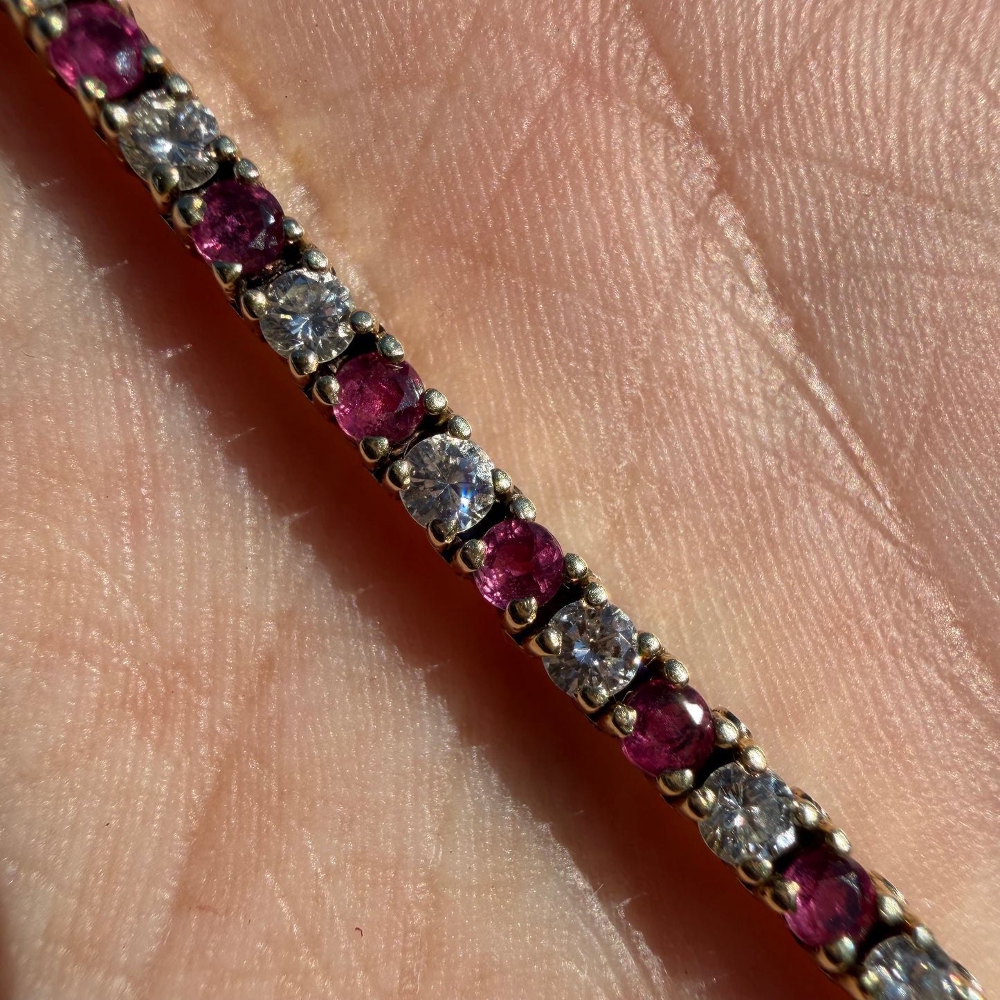 Vintage Solid 14k Yellow Gold 3.0ctw Natural Diamond And Ruby Tennis Bracelet (6.5”)