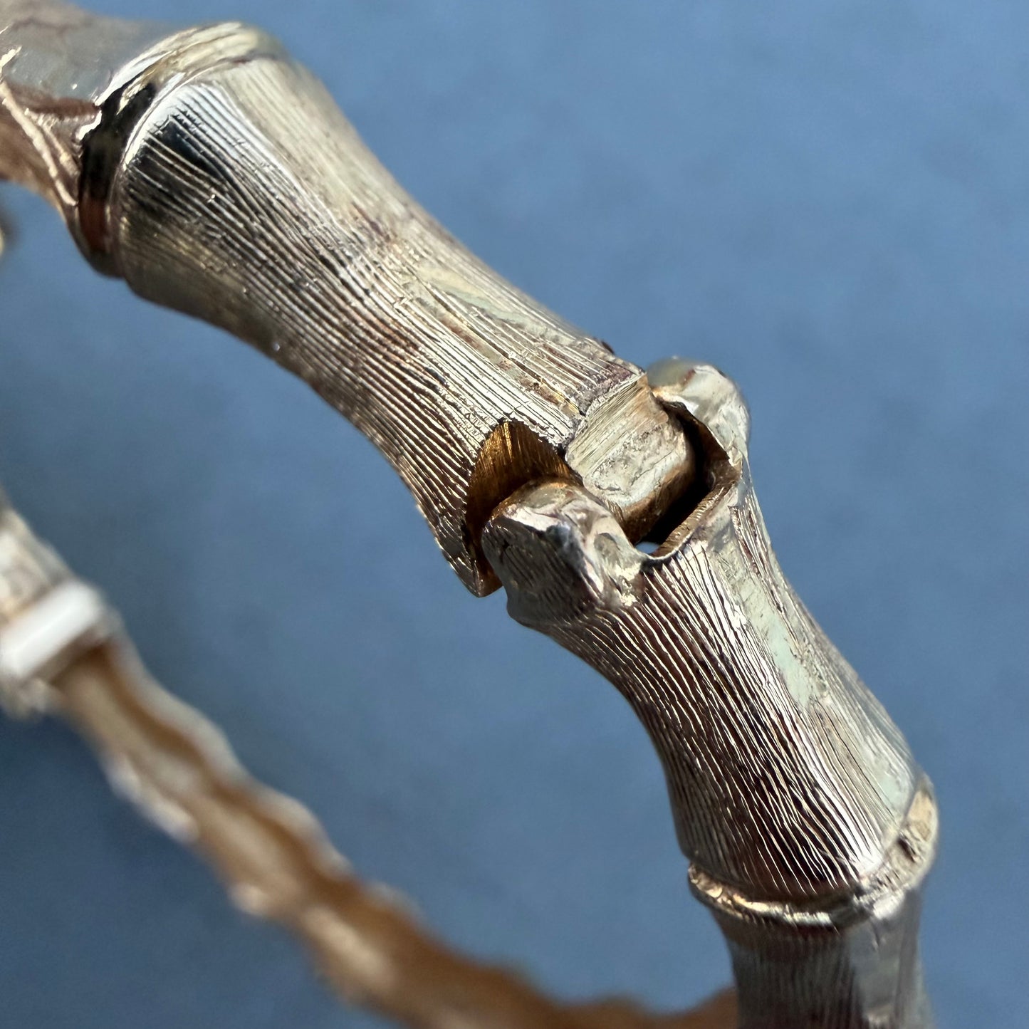Vintage Designer Made Solid 14k Yellow Gold Bypass Bamboo Hinged Bangle Bracelet (5.75”-6.75”)