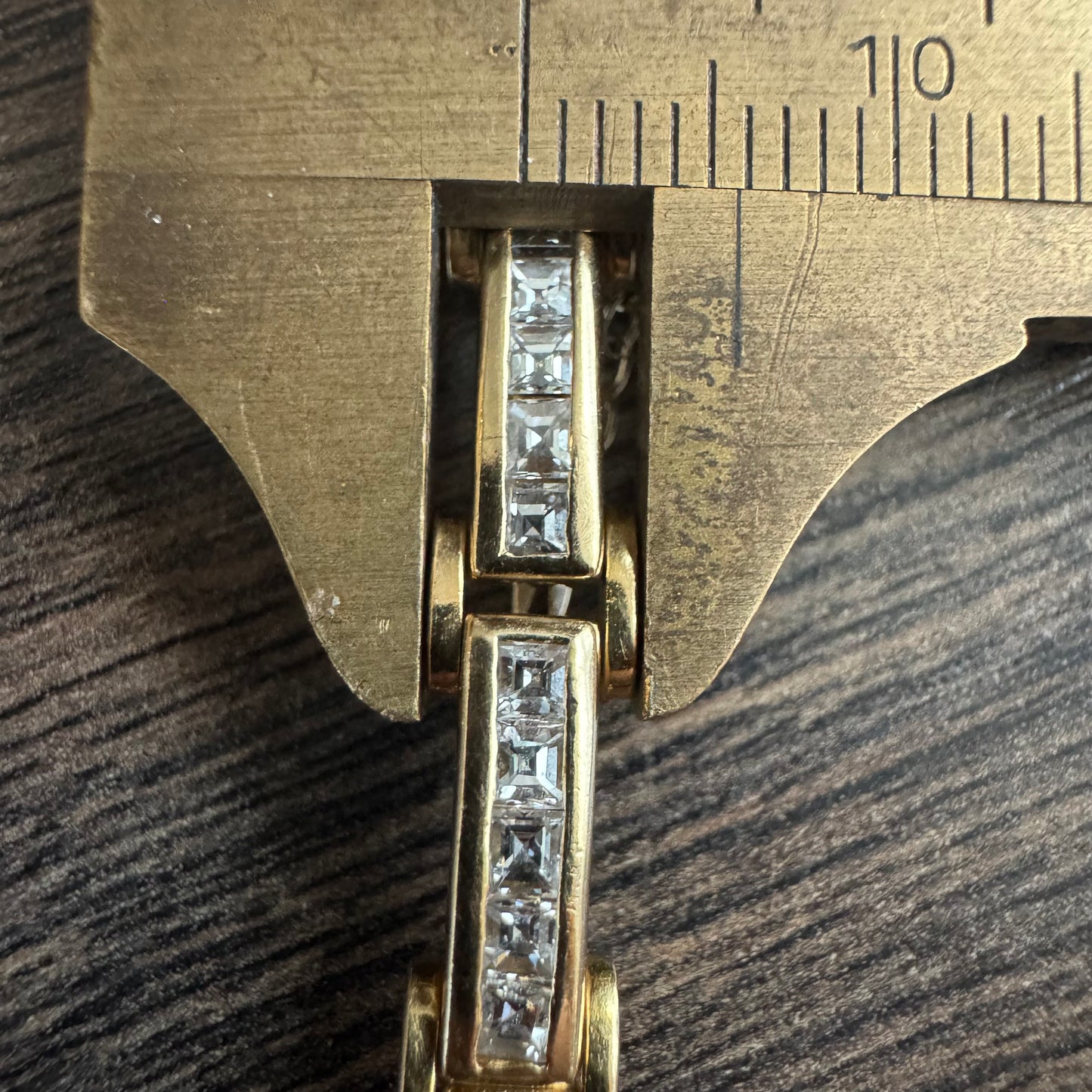 Vintage Custom Hand Crafted Solid 18k Yellow Gold 3.5CTW Natural Princess Cut Diamond Bracelet (6.5”)
