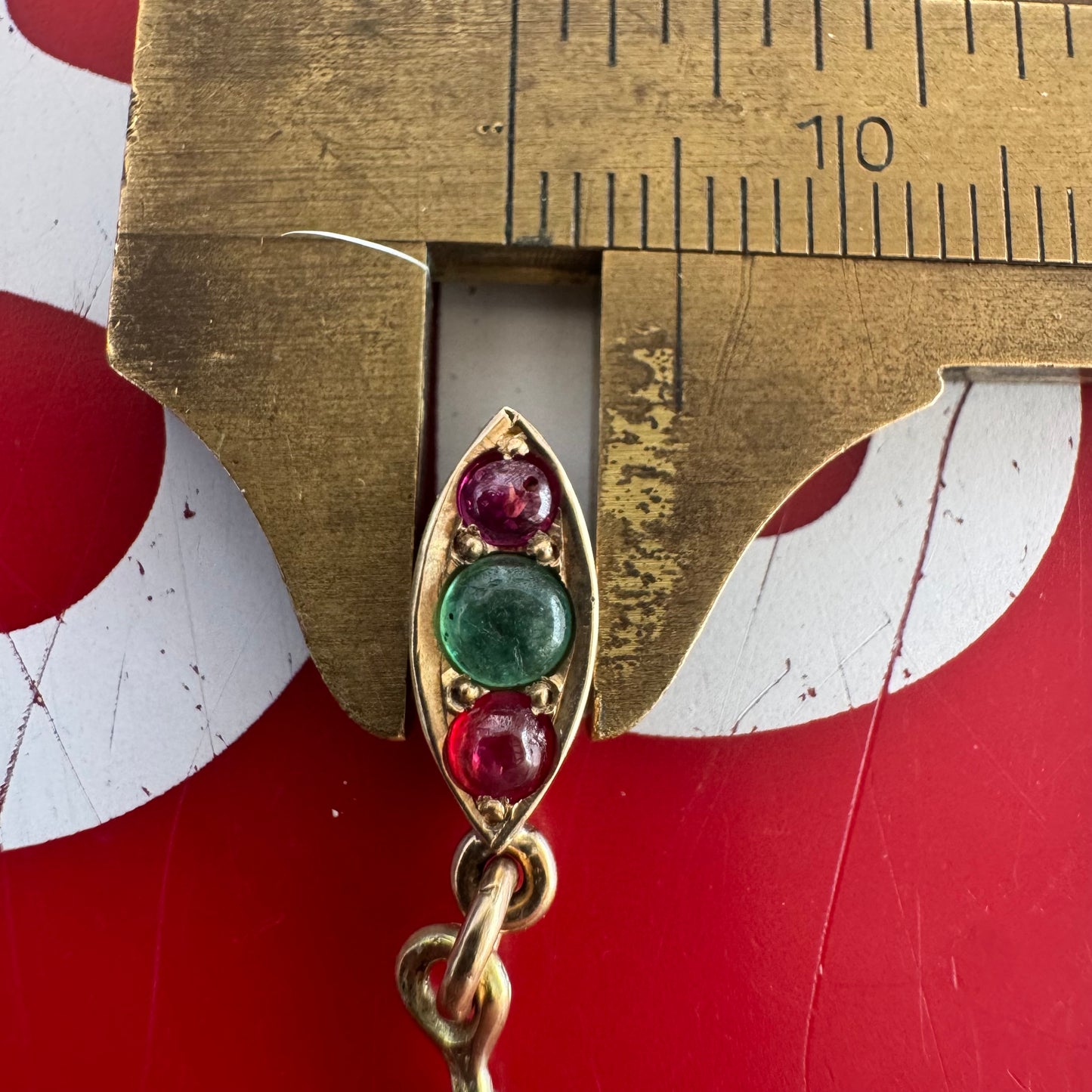 Antique Solid 14k Yellow Gold Natural Emerald And Ruby Encrusted “Biker Chain” Anchor Link Necklace (15.5”)