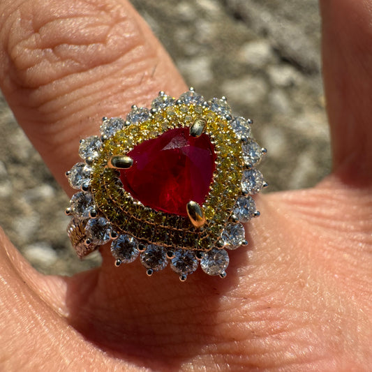 Brand New 18k White Gold 1.2ct Natural Burmese Ruby 1.32ctw Natural VS Yellow And White Diamond Heart Ring (8)