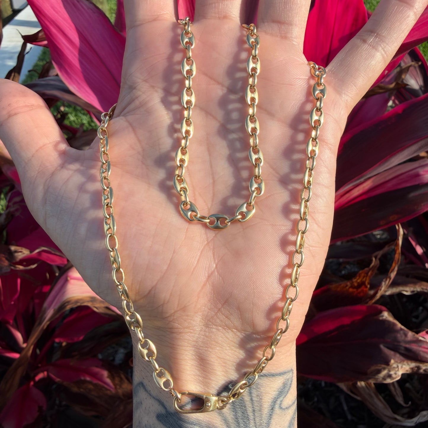 Vintage Solid 18k Italian Yellow Gold Puffed Mariner Link Necklace (21”)