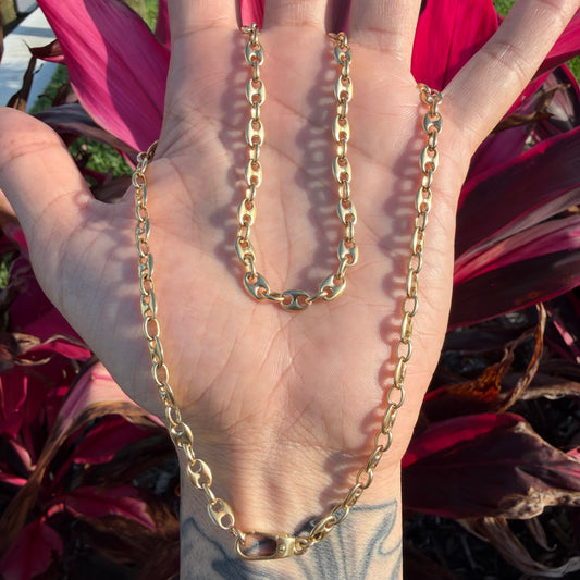 Vintage Solid 18k Italian Yellow Gold Puffed Mariner Link Necklace (21”)