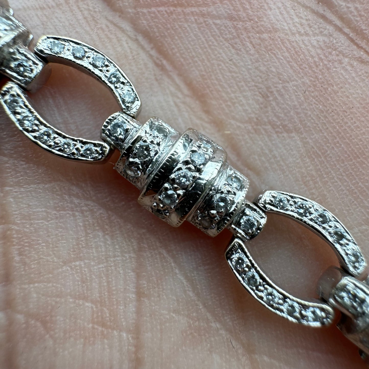 Vintage Solid 18k White Gold Handset 2.53CTW Natural Diamond Flooded Bracelet (7.35”)