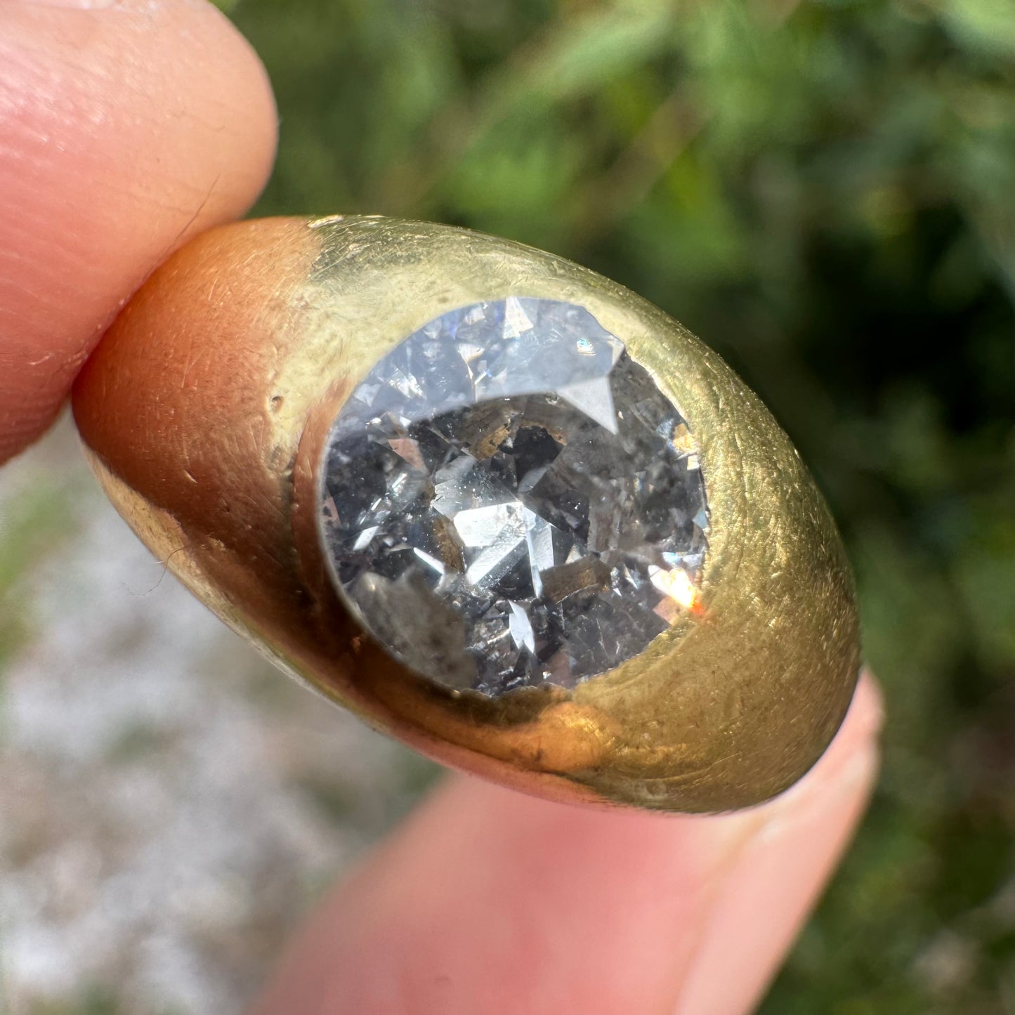 Antique Solid 18k Yellow Gold .91ct Old Euro Cut Diamond “Rub Over” Gypsy Ring (9.5)