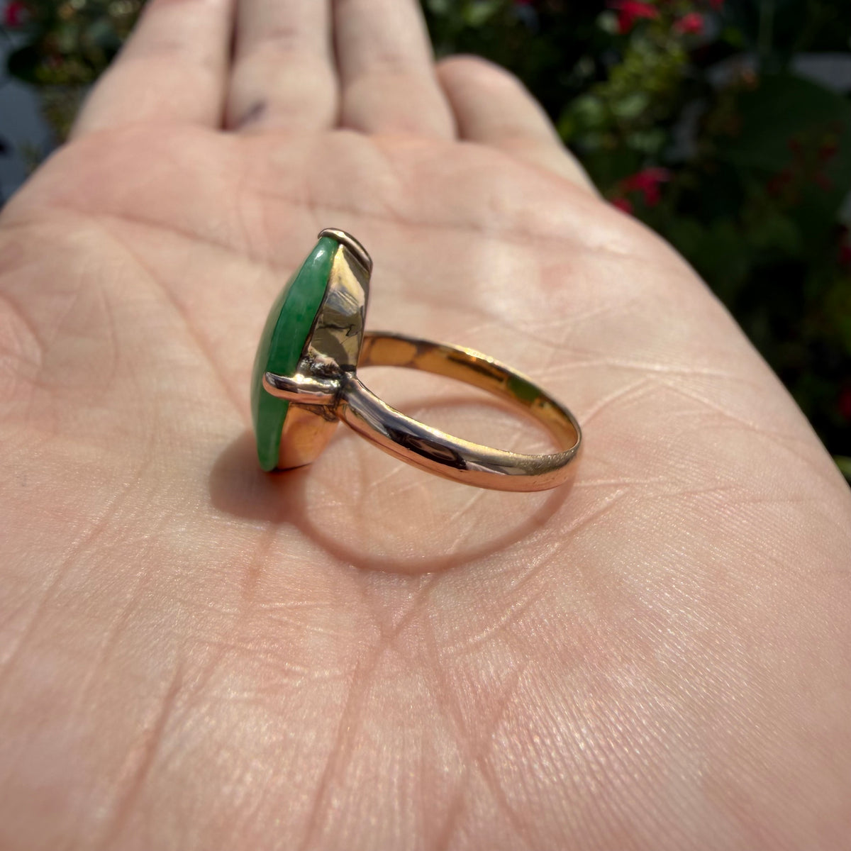 Antique Chinese Traditional 18k Gold 5.0ct Green Apple Jadeite Ring (6)