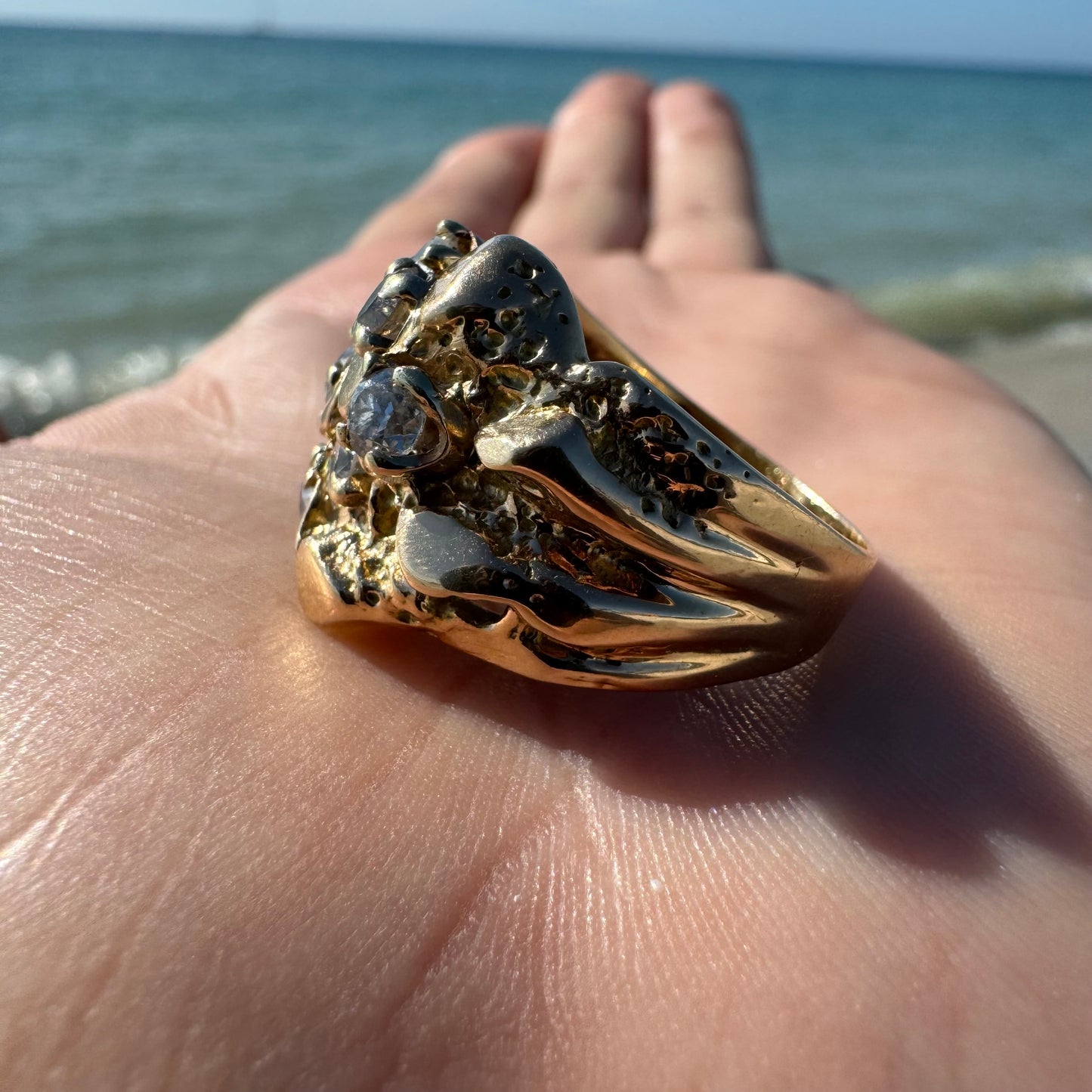 Vintage 14k Yellow Gold 2.0CTW Natural Diamond Nugget Cluster Ring (9.5)