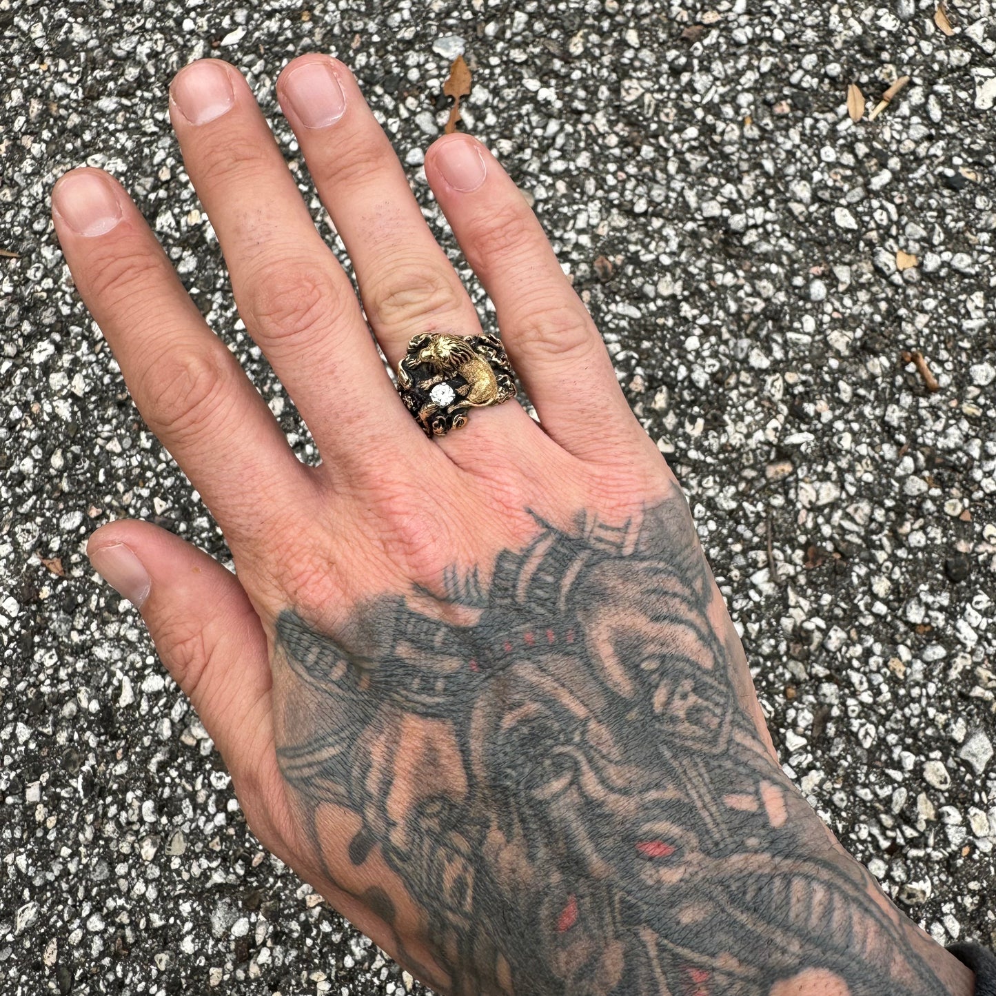 Vintage Solid 14k Yellow Gold .25CT Natural VS Diamond Heavyweight Lion Ring (7.75)