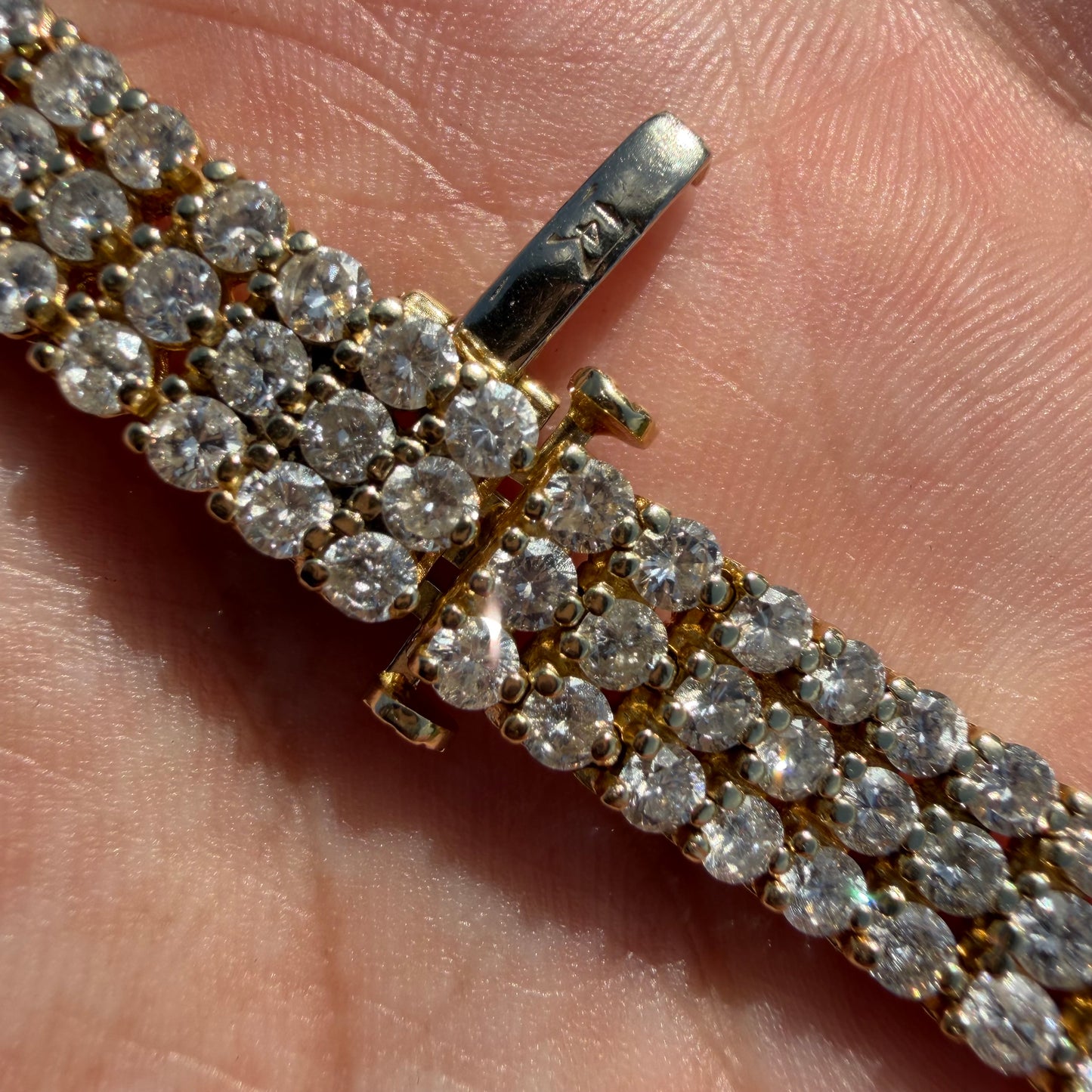 Vintage Solid 14k Yellow Gold 8.85ctw Natural Diamond 3 Row Tennis Bracelet (7.5”)