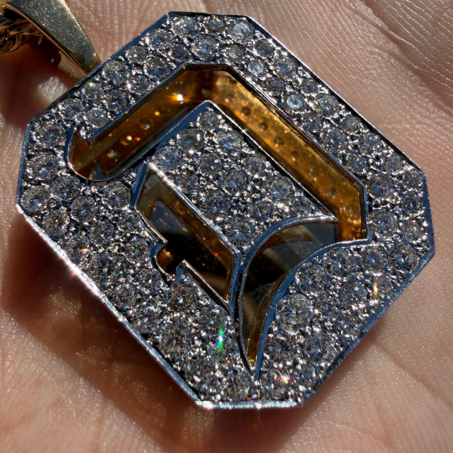 Vintage Custom Made Solid 14k Yellow Gold 3.25ctw Natural VS Diamond Encrusted “D” Pendant