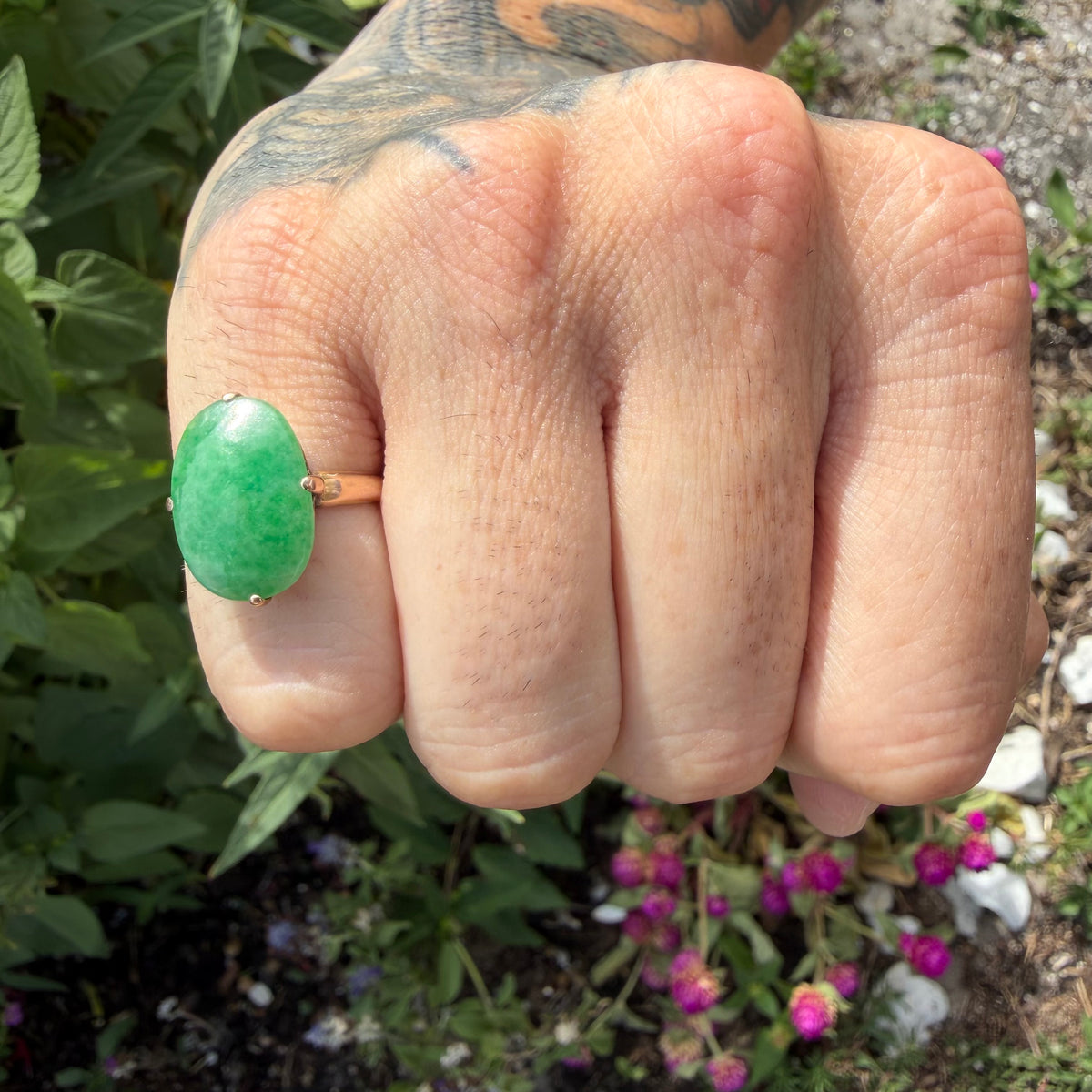 Antique Chinese Traditional 18k Gold 5.0ct Green Apple Jadeite Ring (6)