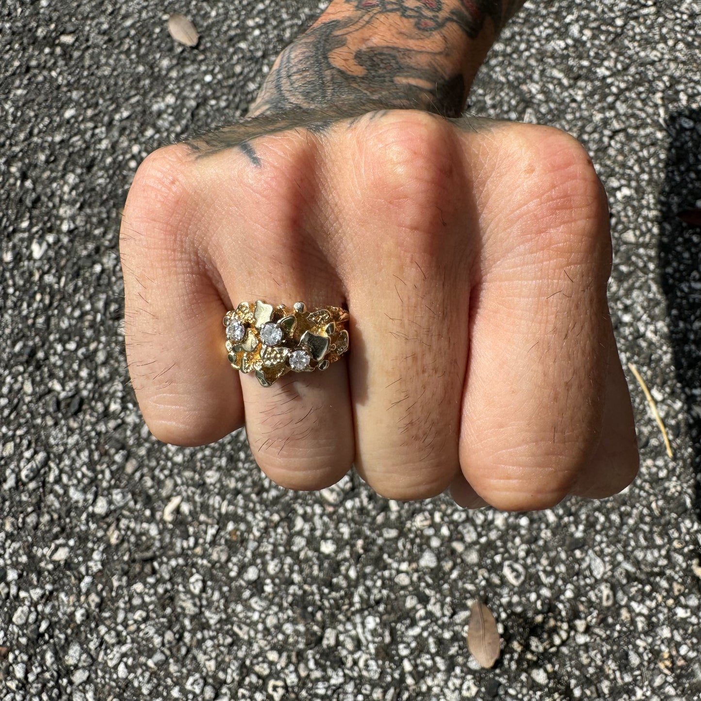 1980’s Solid Backed Custom Set .50Ctw Natural Diamond Nugget Ring (8.5)