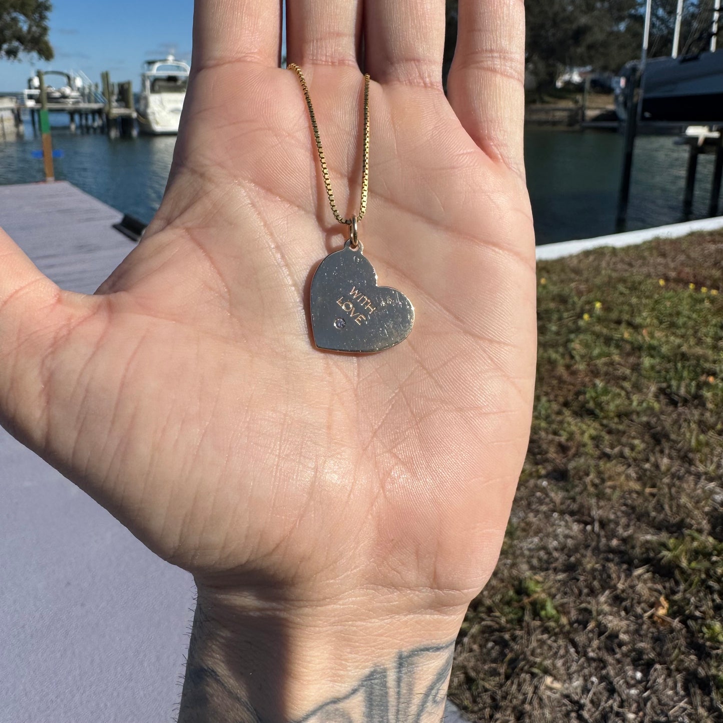 Vintage Tiffany & Co. Solid 18k Gold “With Love” Natural Diamond Heart Pendant