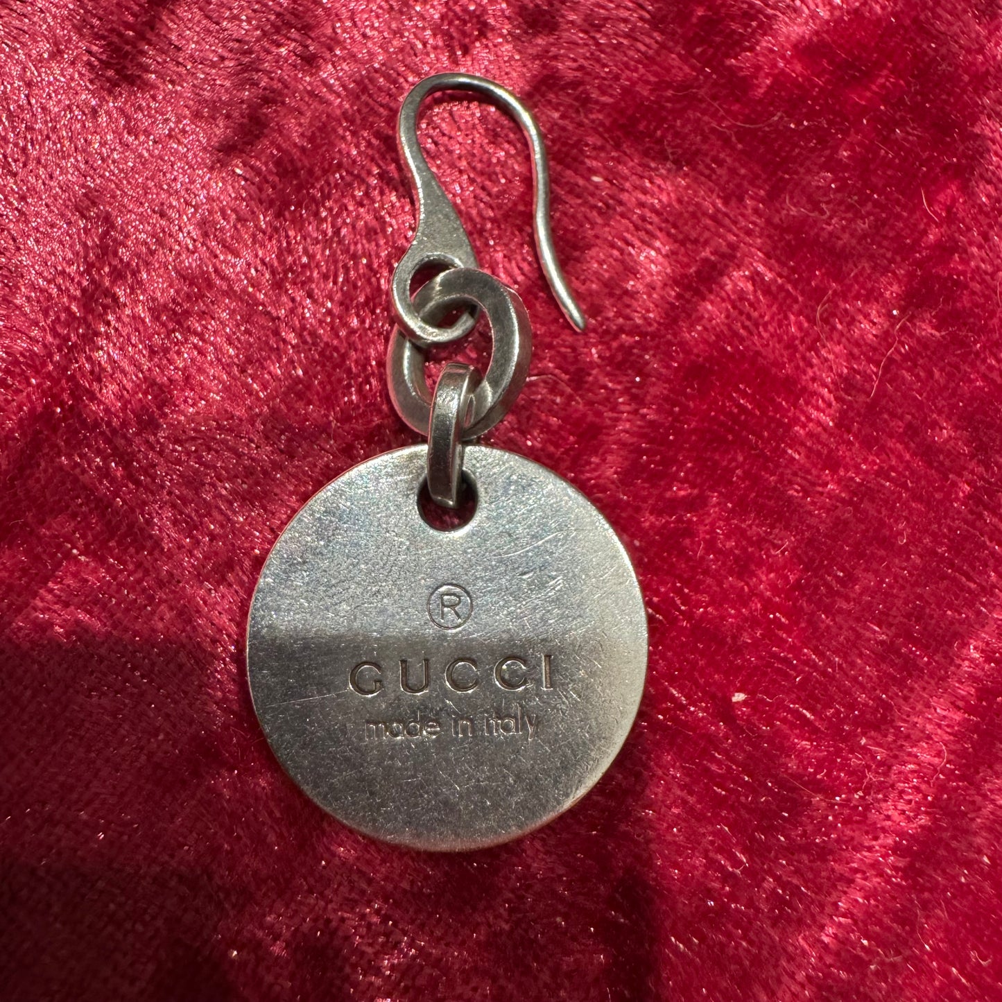 Gucci Solid Sterling/.925 Medallion Disc Monogram Dangle Drop Earrings