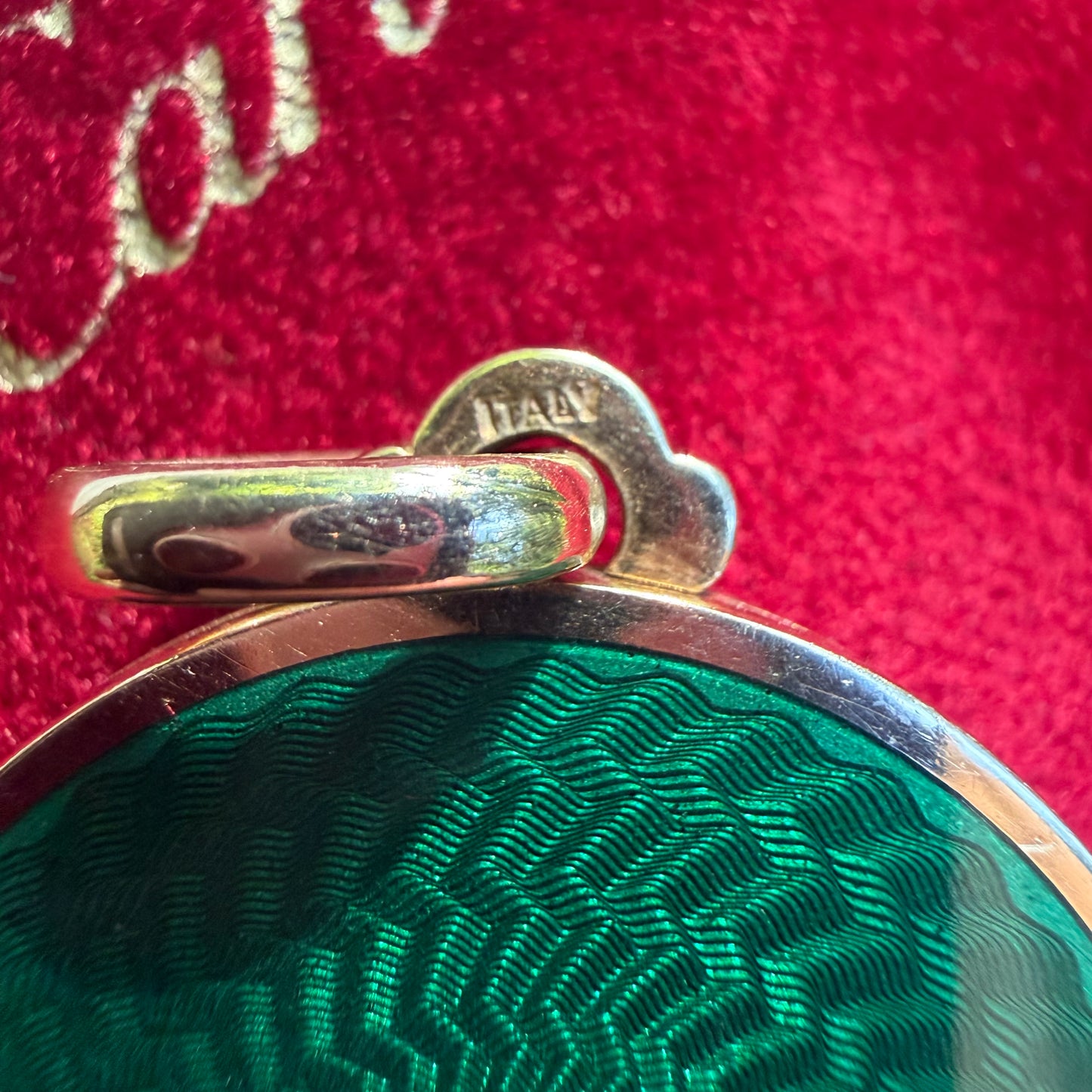 1950’s Cartier Solid 18K Yellow Gold Guilloche Enamel Locket Pendant