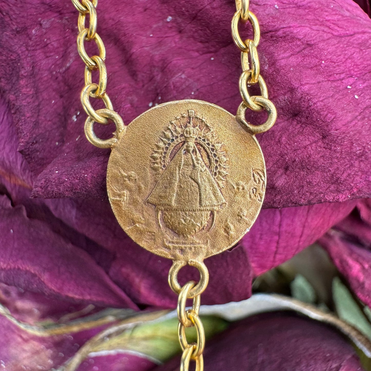 Antique French Hallmarked 18k Yellow Gold Angel Skin Coral Rosary Necklace (23”)