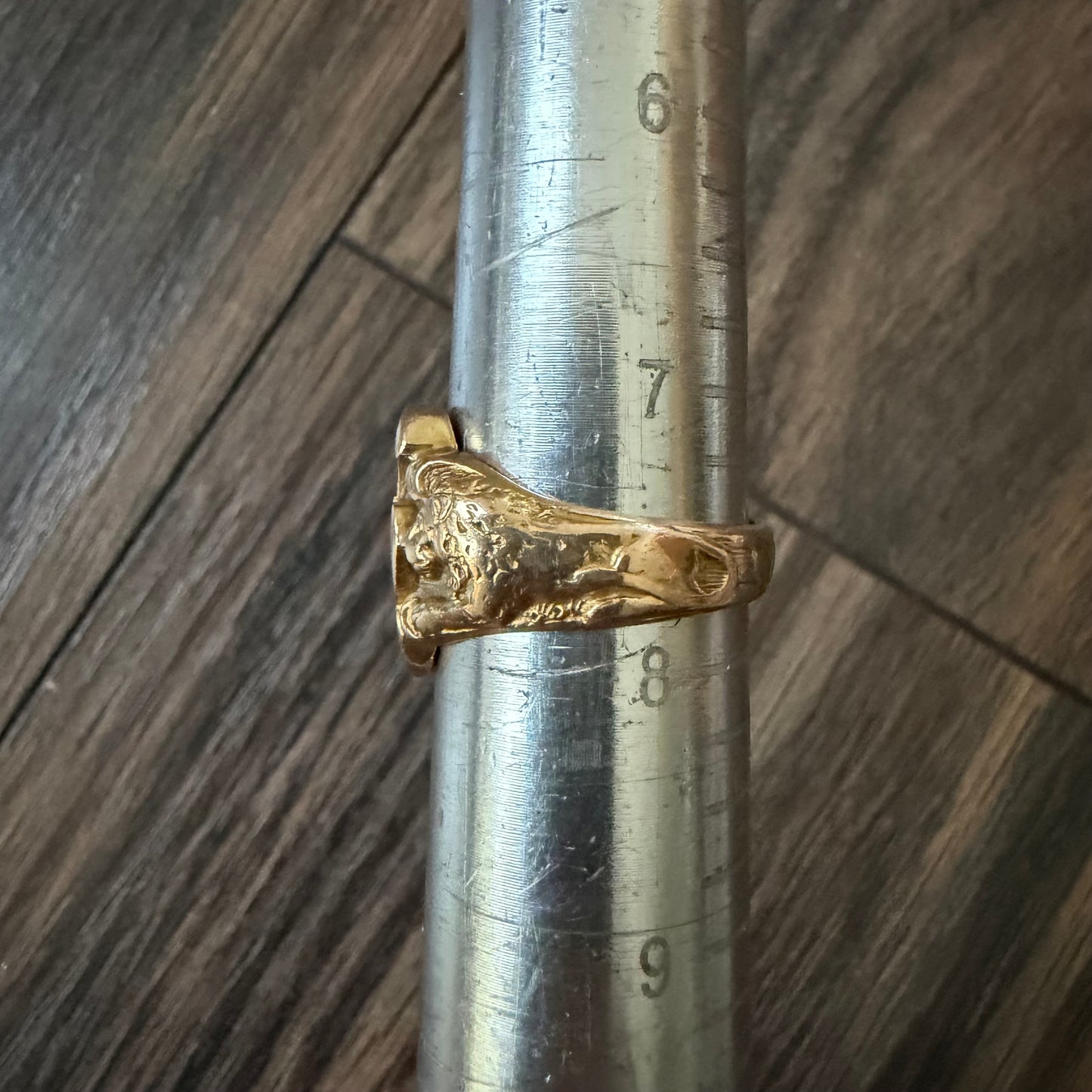 1910’s Solid 14k Yellow Gold Natural Old Mine Cut Diamond Double Lion Signet Ring (7.5)