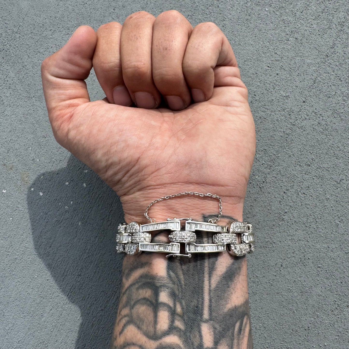 Art Deco Solid 18k White Gold Heavyweight 12.5ctw Natural Diamond Bracelet (8”)