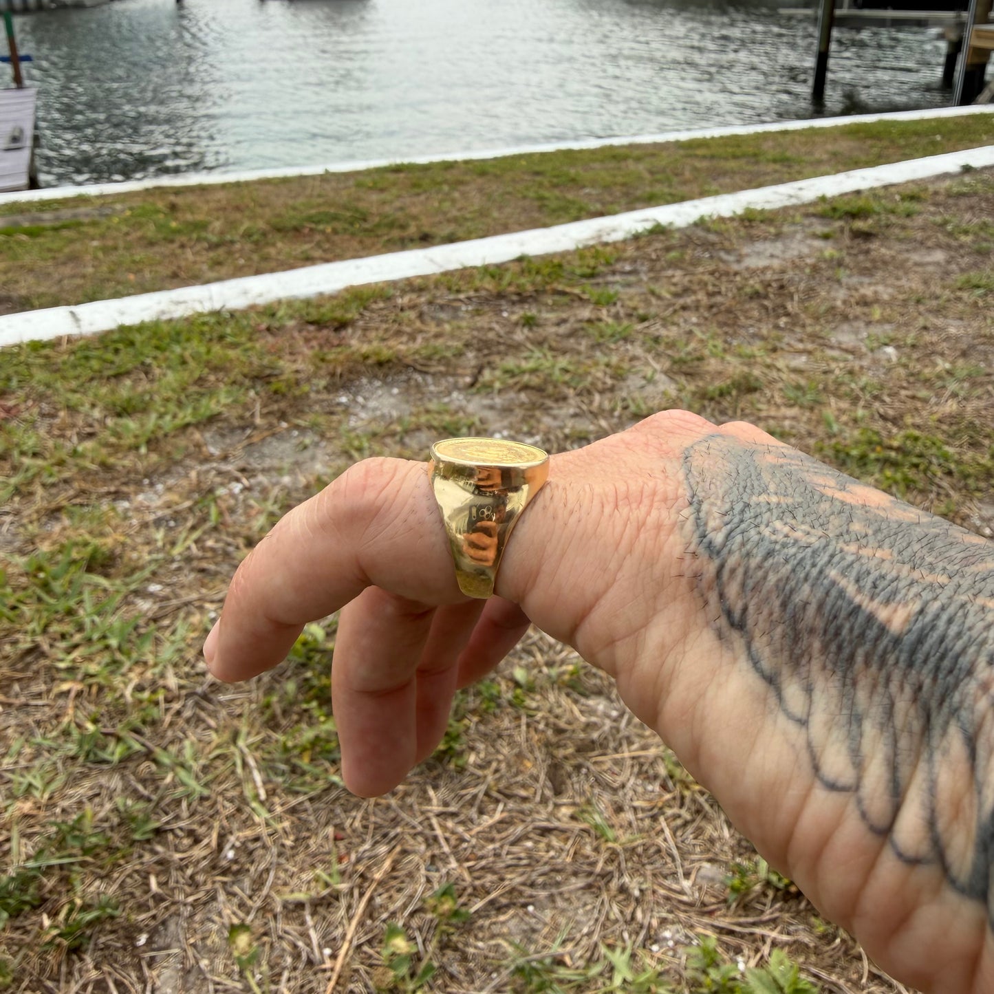 Mid-Century Solid 14k Yellow Gold Mexican $2.5 Peso Gold Coin Ring (6)