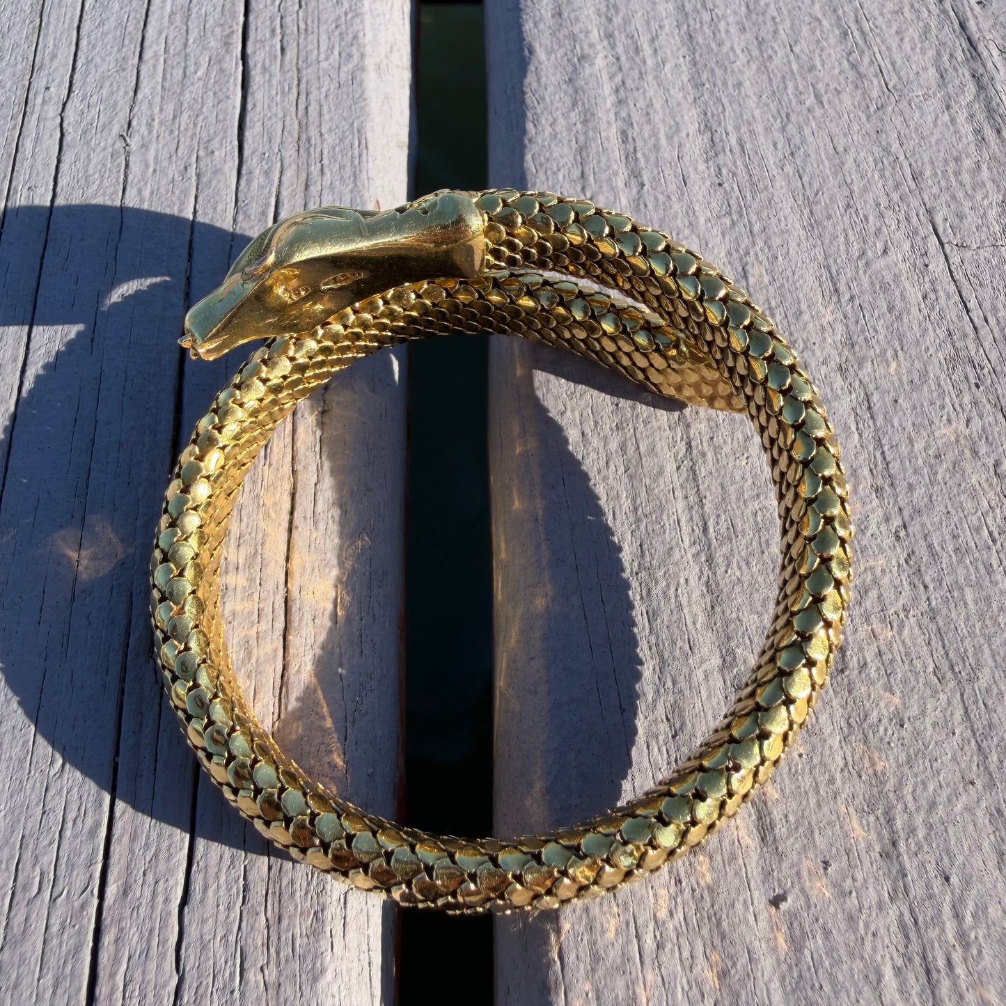 Circa 1940’s Italian Designer 18k Yellow Gold Flexible Mesh Heavyweight Snake Bracelet (6”-7.75”)