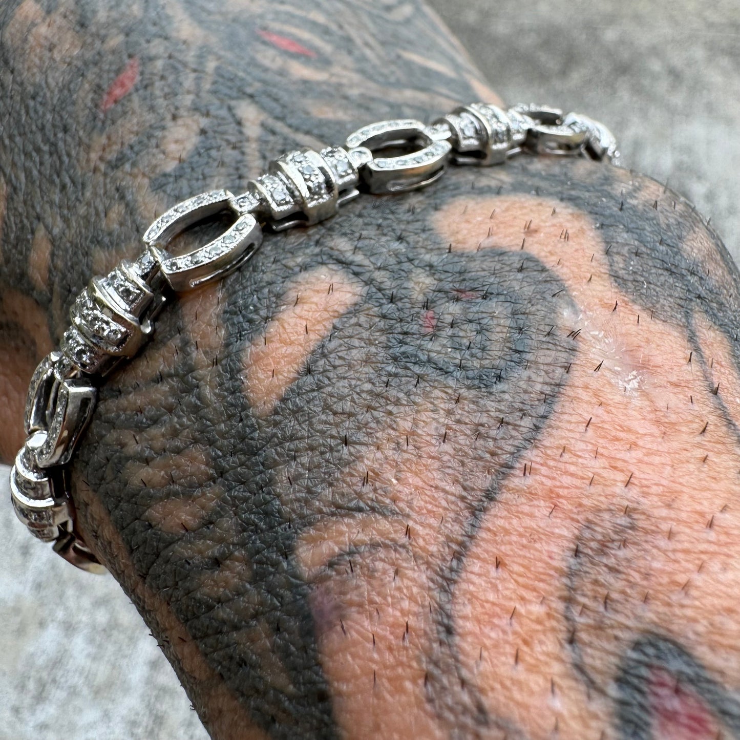Vintage Solid 18k White Gold Handset 2.53CTW Natural Diamond Flooded Bracelet (7.35”)