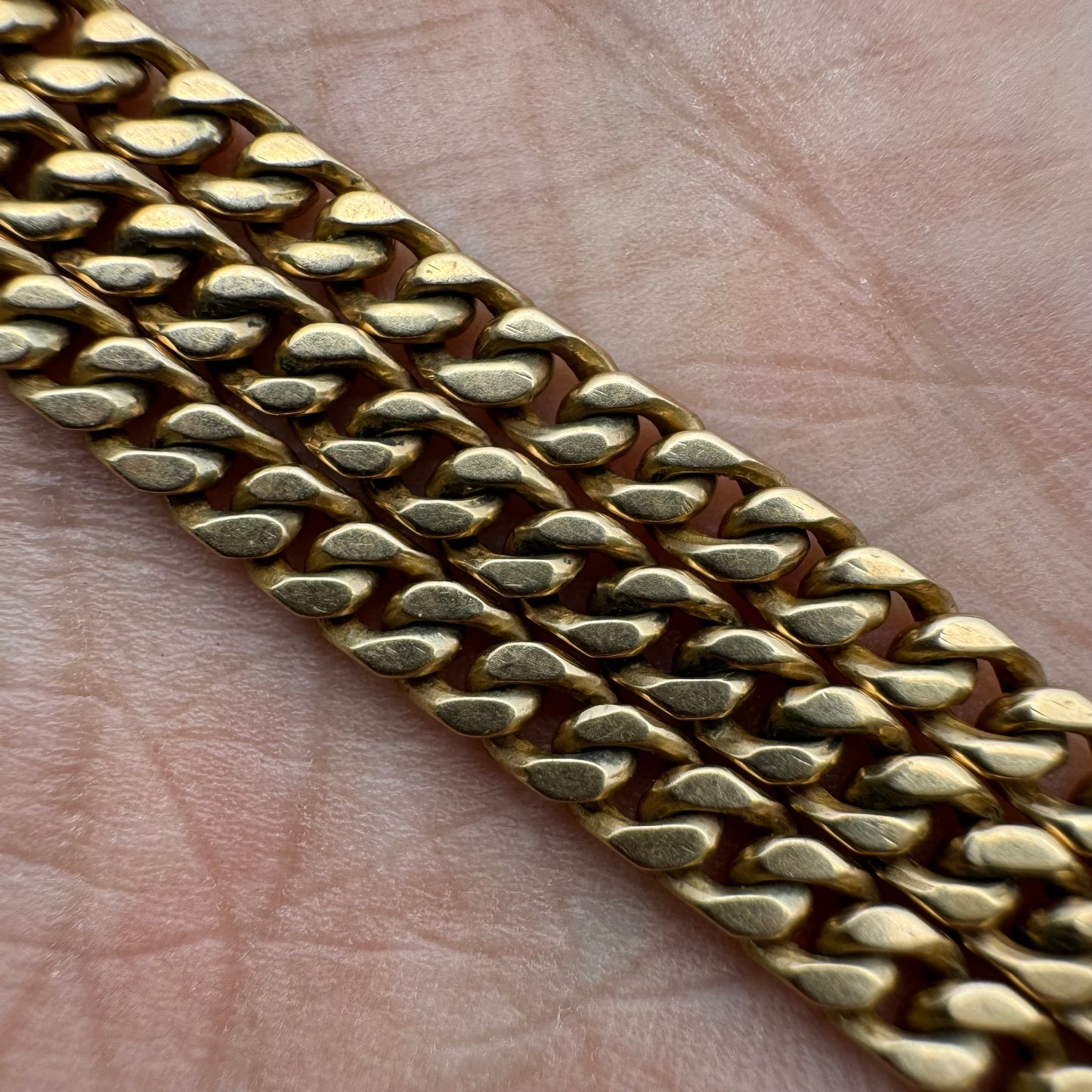 Dated 1924 Solid 14k Yellow Gold Cuban Curb Link Watch Chain Necklace (21.5”)
