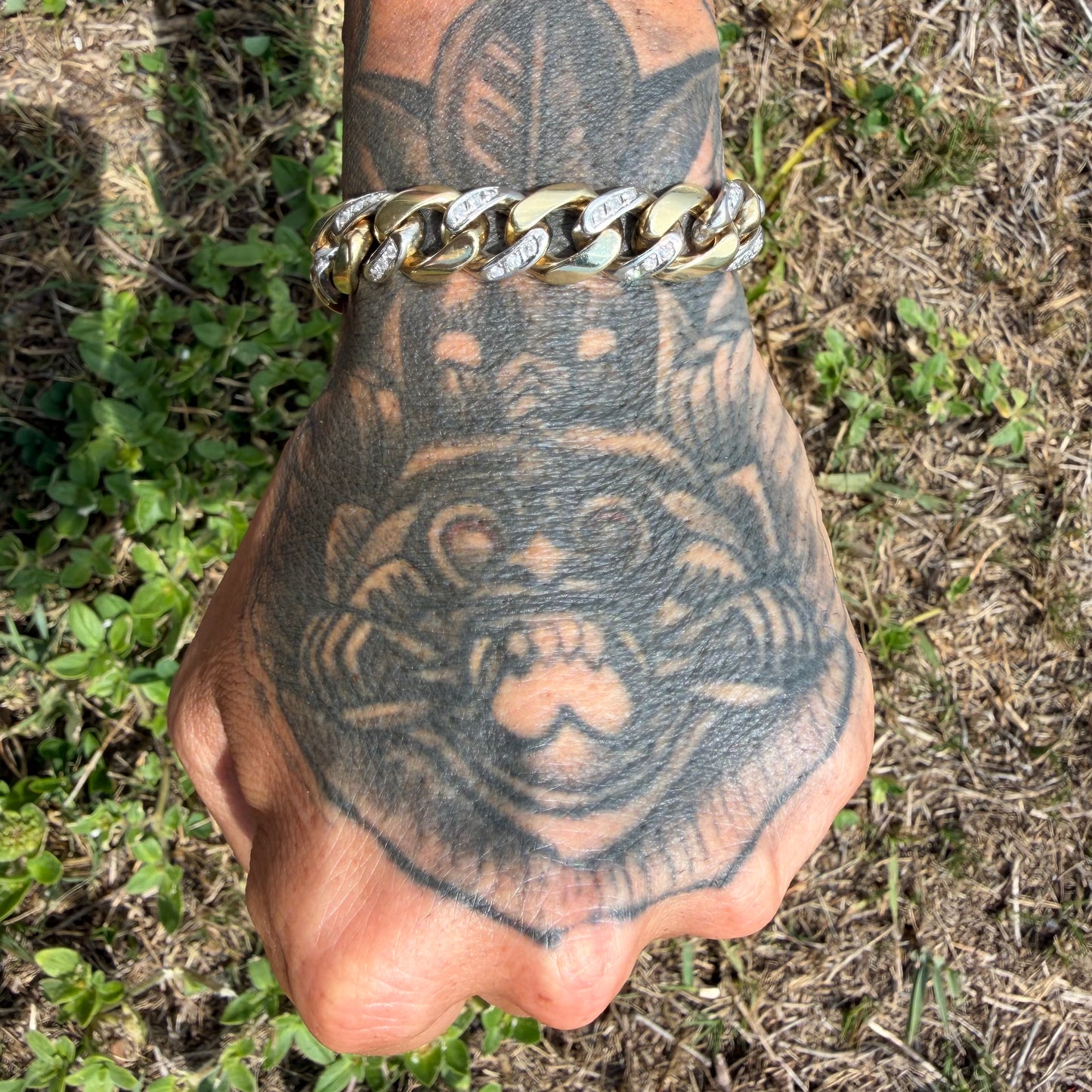 Vintage Solid 14k Two-Tone Yellow & White Gold Super Heavyweight 2.0ctw Natural Diamond Encrusted Cuban Link Bracelet (8”)