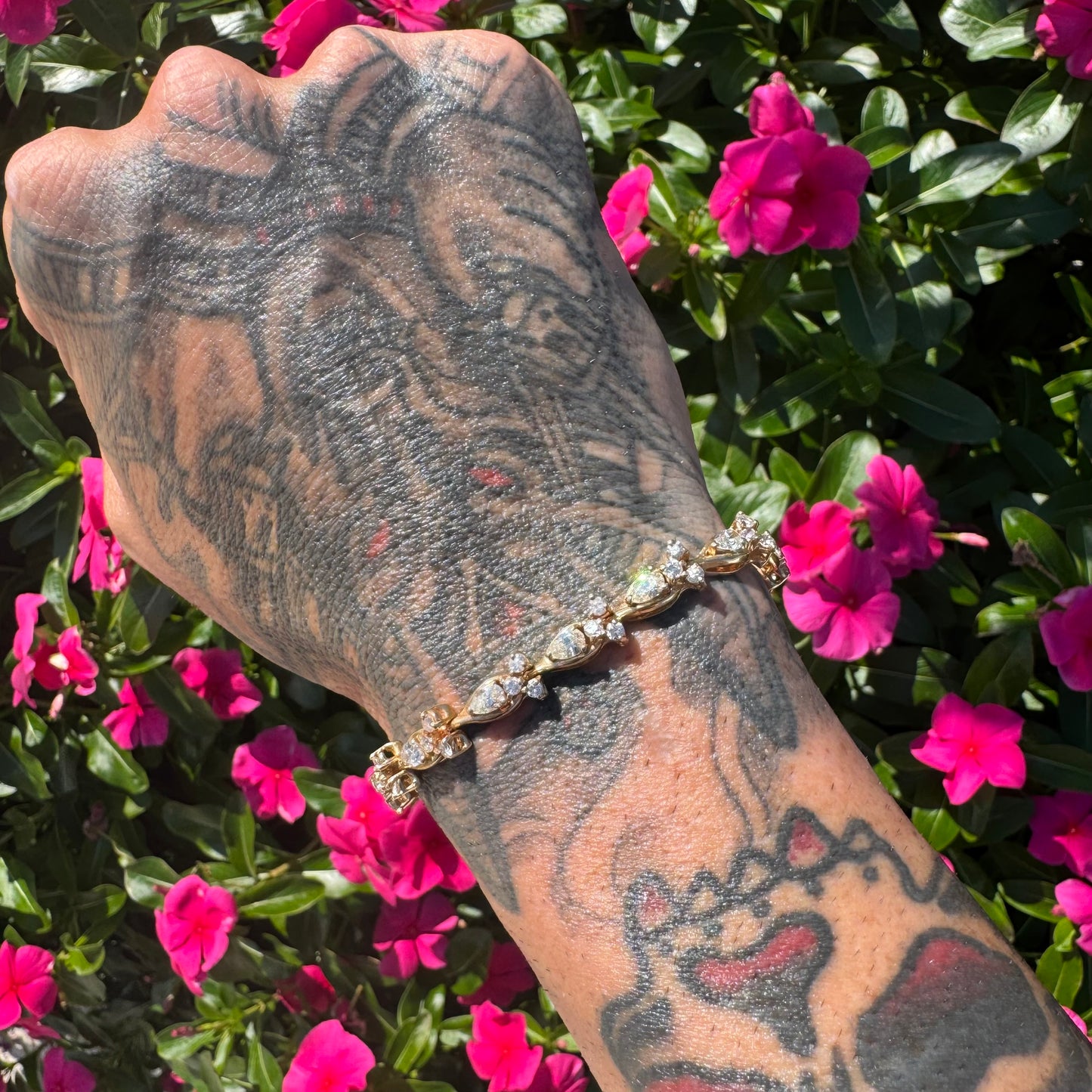 Vintage Solid 14k Yellow Gold 6.0ctw Natural Diamond Bracelet (7”)