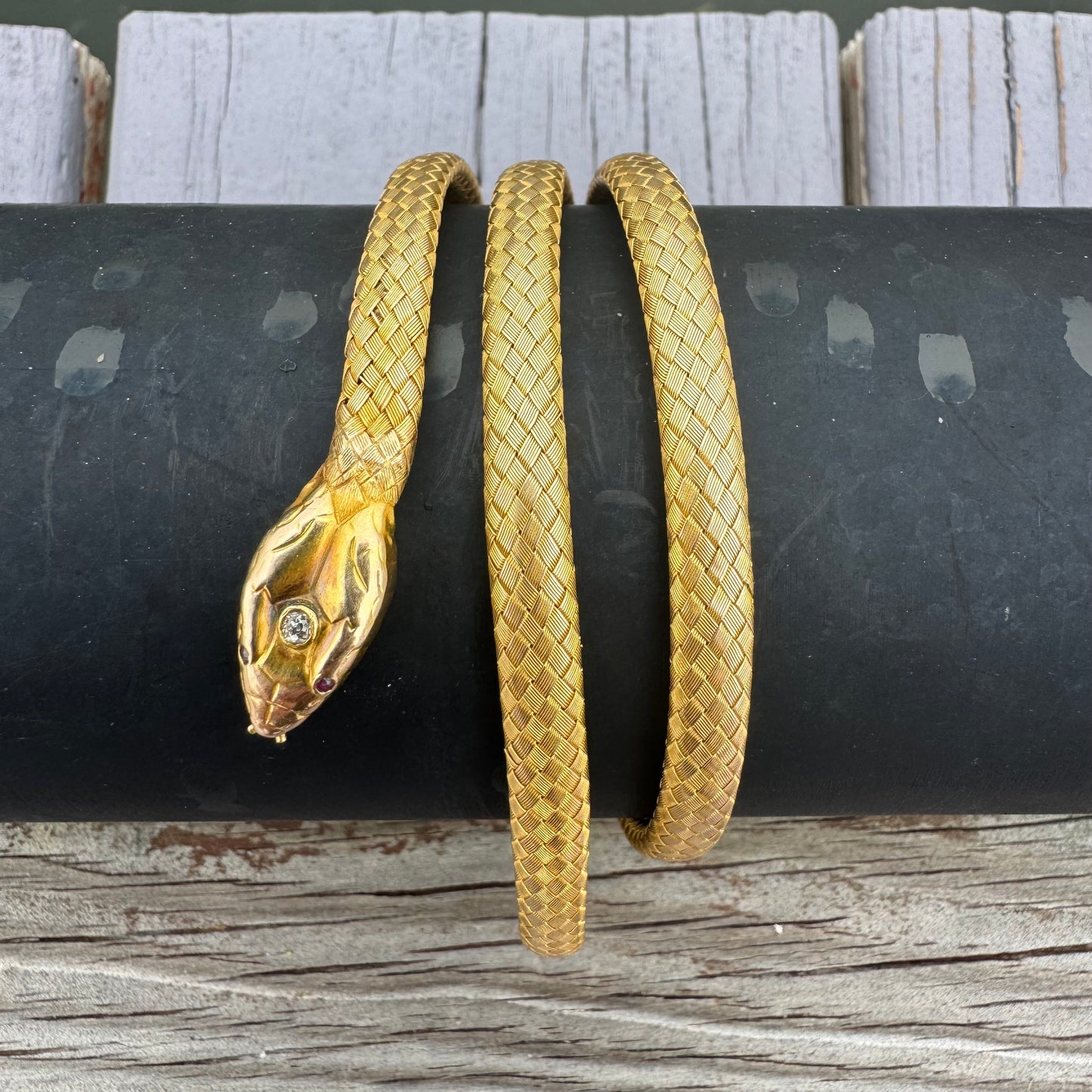 Circa 1840’s Early Victorian 19.7k Yellow Gold Woven Flexible Snake Band (24”)
