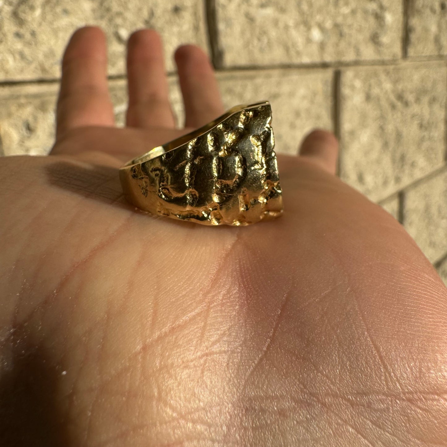 Vintage Solid 14k Yellow Gold Starburst Set Natural Diamond Horseshoe Nugget Ring (8.5)