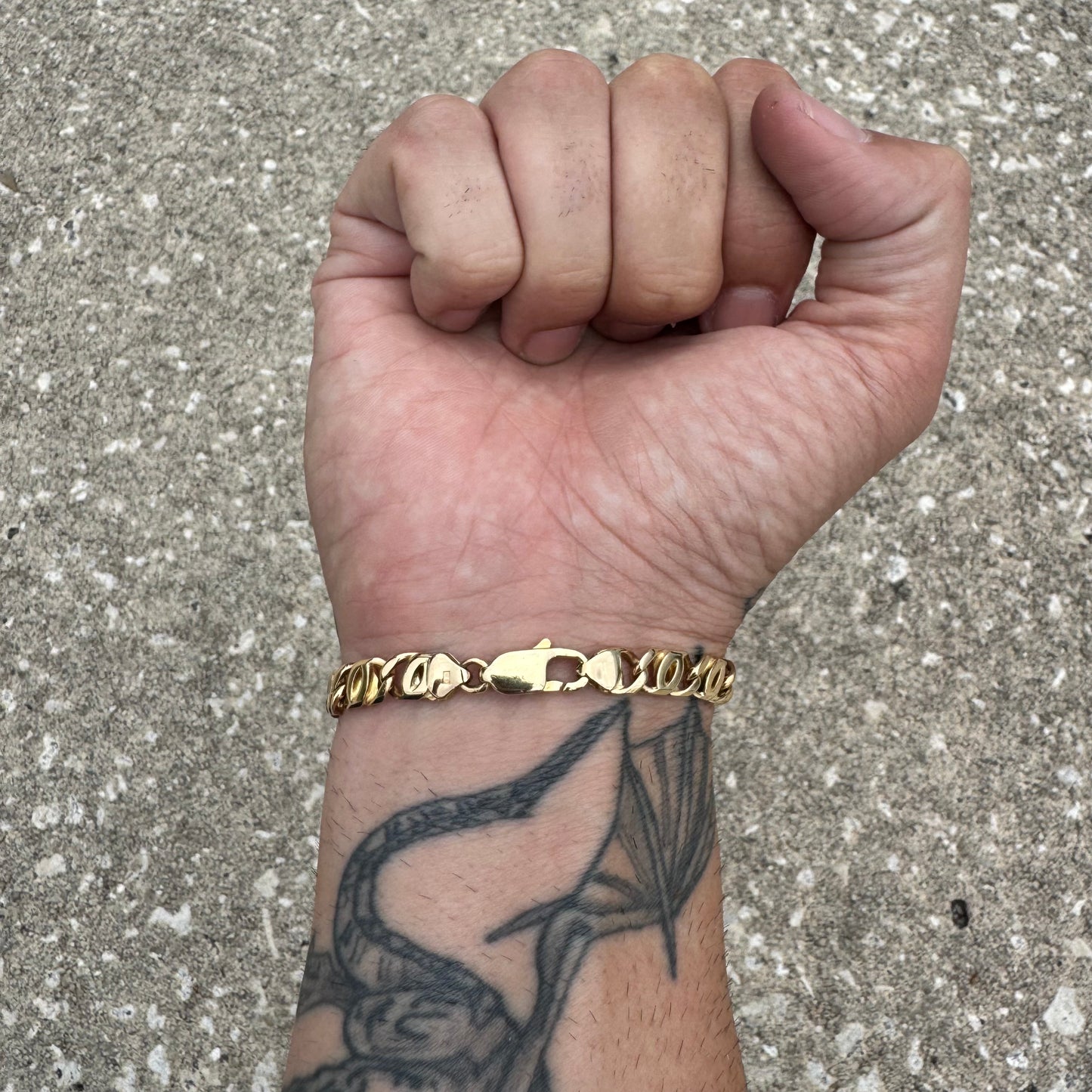 Vintage Solid 14k Italian Yellow Gold Knife Edged Tigers Eye “Chanel Link” Bracelet (8.25”)